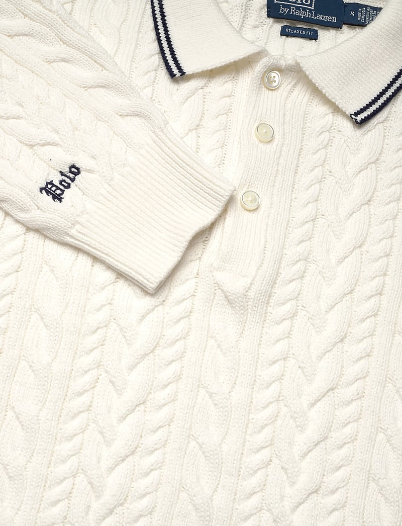 Polo Ralph Lauren - Relaxed Fit Cable Polo-Collar Sweater - langärmelige gestrickte polohemden - trophy cream - 2