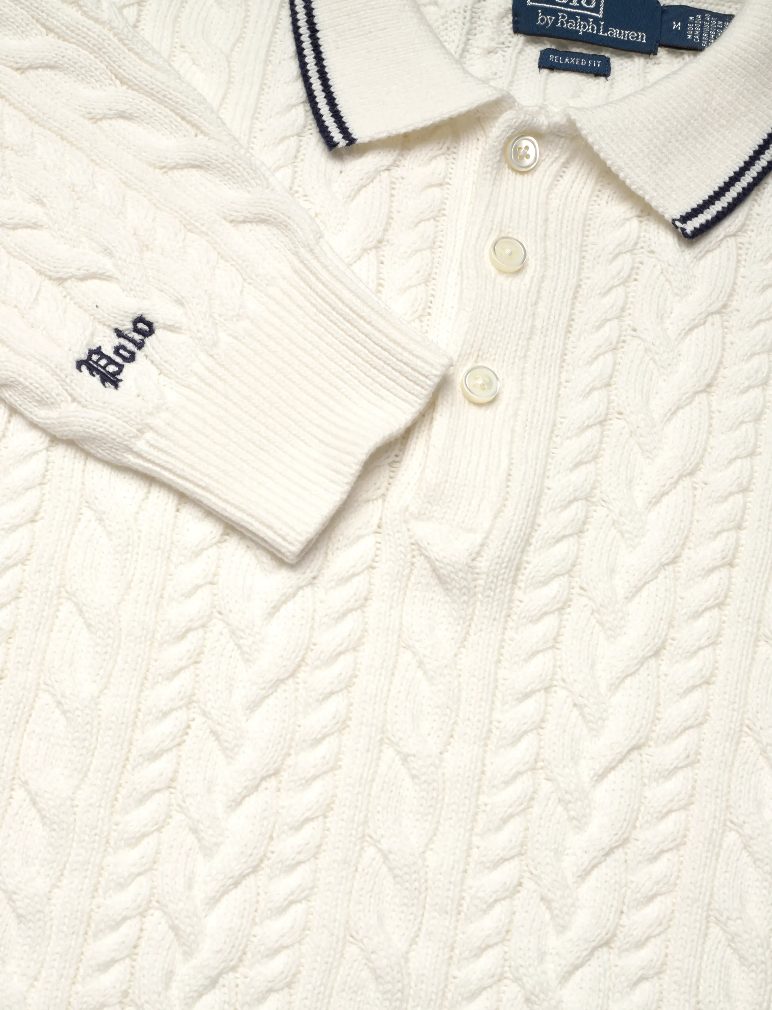Polo Ralph Lauren - Relaxed Fit Cable Polo-Collar Sweater - trikotažiniai polo marškinėliai ilgomis rankovėmis - trophy cream - 2