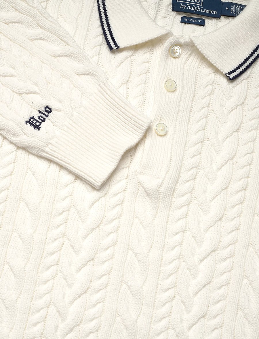 Polo Ralph Lauren - Relaxed Fit Cable Polo-Collar Sweater - trikotažiniai polo marškinėliai ilgomis rankovėmis - trophy cream - 2