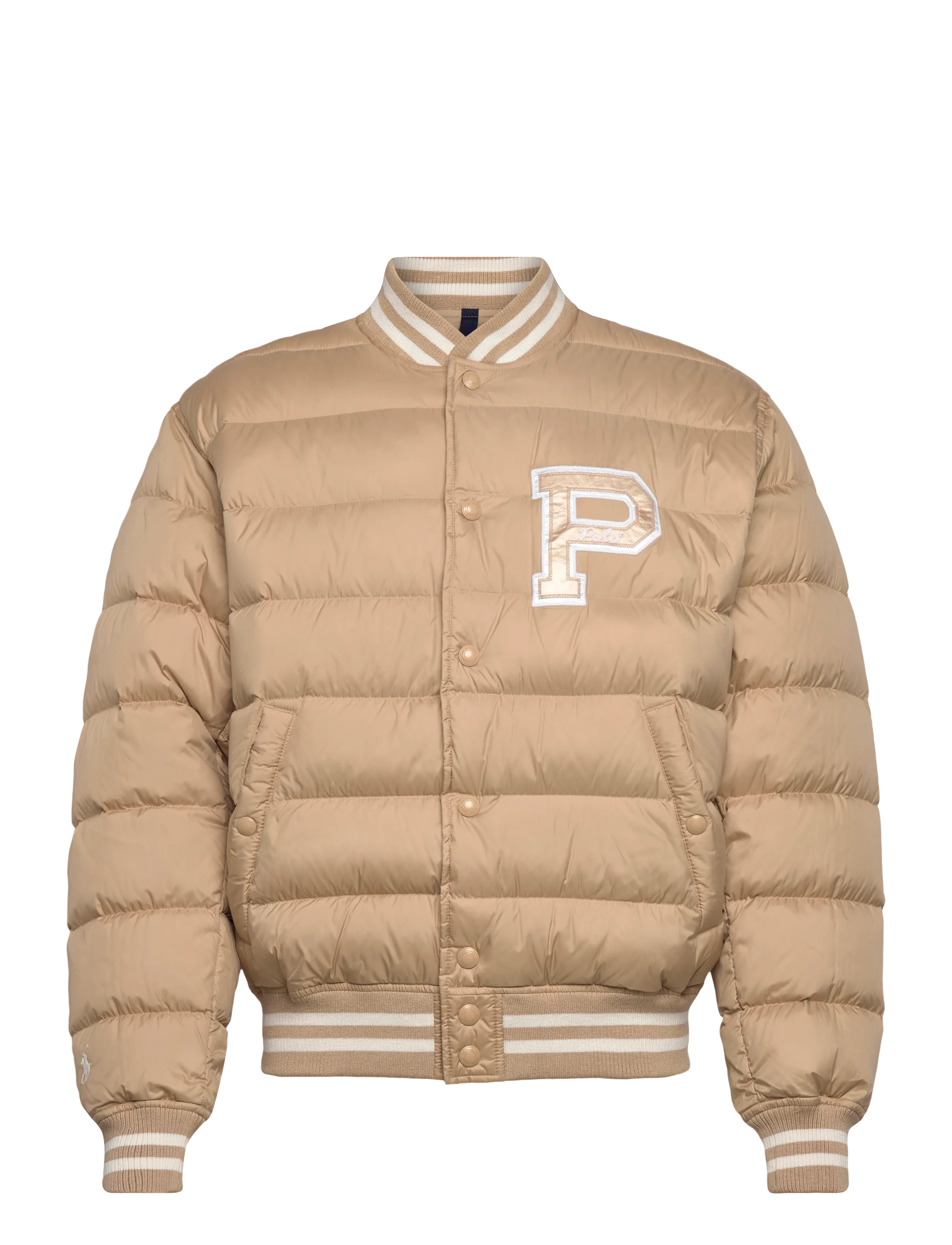 Polo Ralph Lauren The Colden Quilted Letter Jacket, Mænd, Vatteret Collegejakke, Beige, Str: S