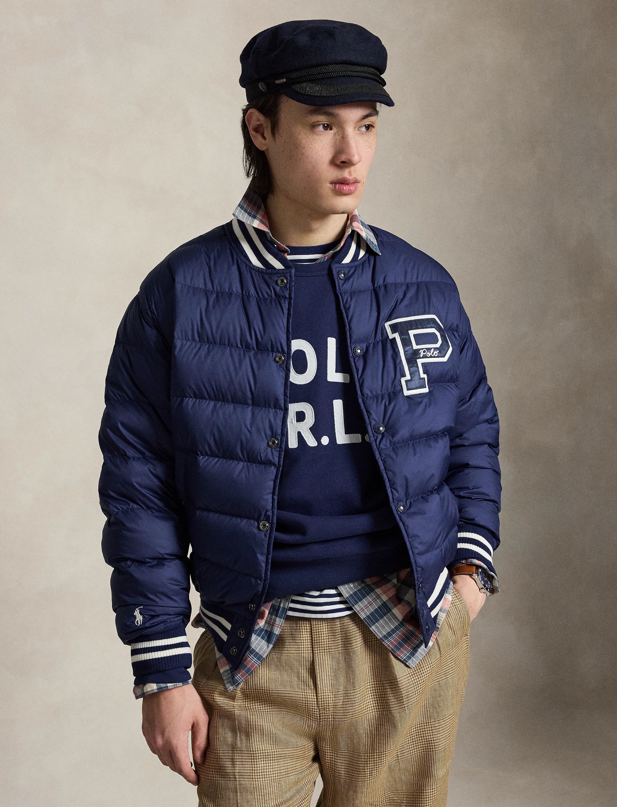 Polo Ralph Lauren The Colden Quilted Letter Jacket, Mænd, Vatteret Collegejakke, Navy, Str: S