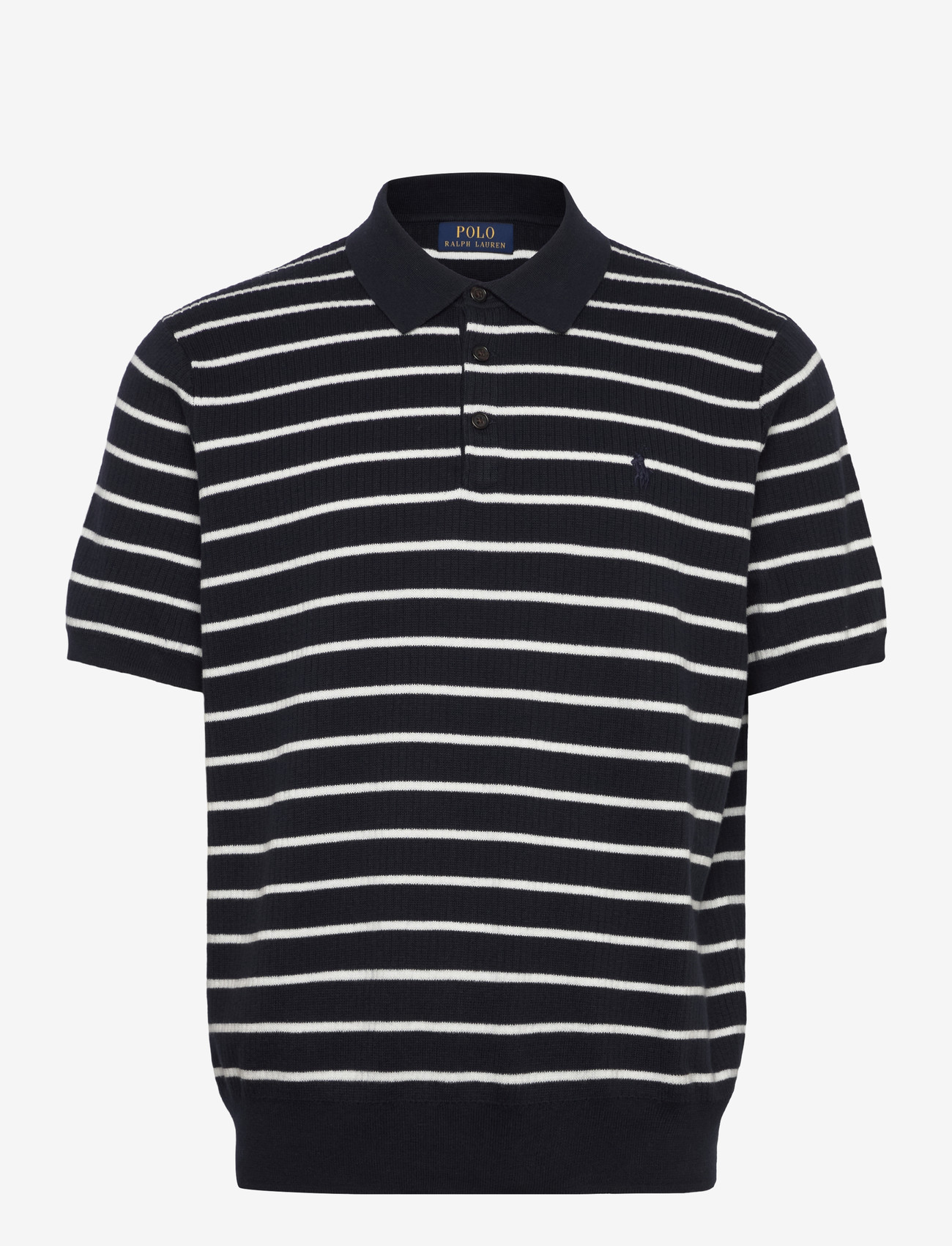 Polo Ralph Lauren - Striped Cotton Polo-Collar Sweater - gestrickte polohemden - navy white combo - 0