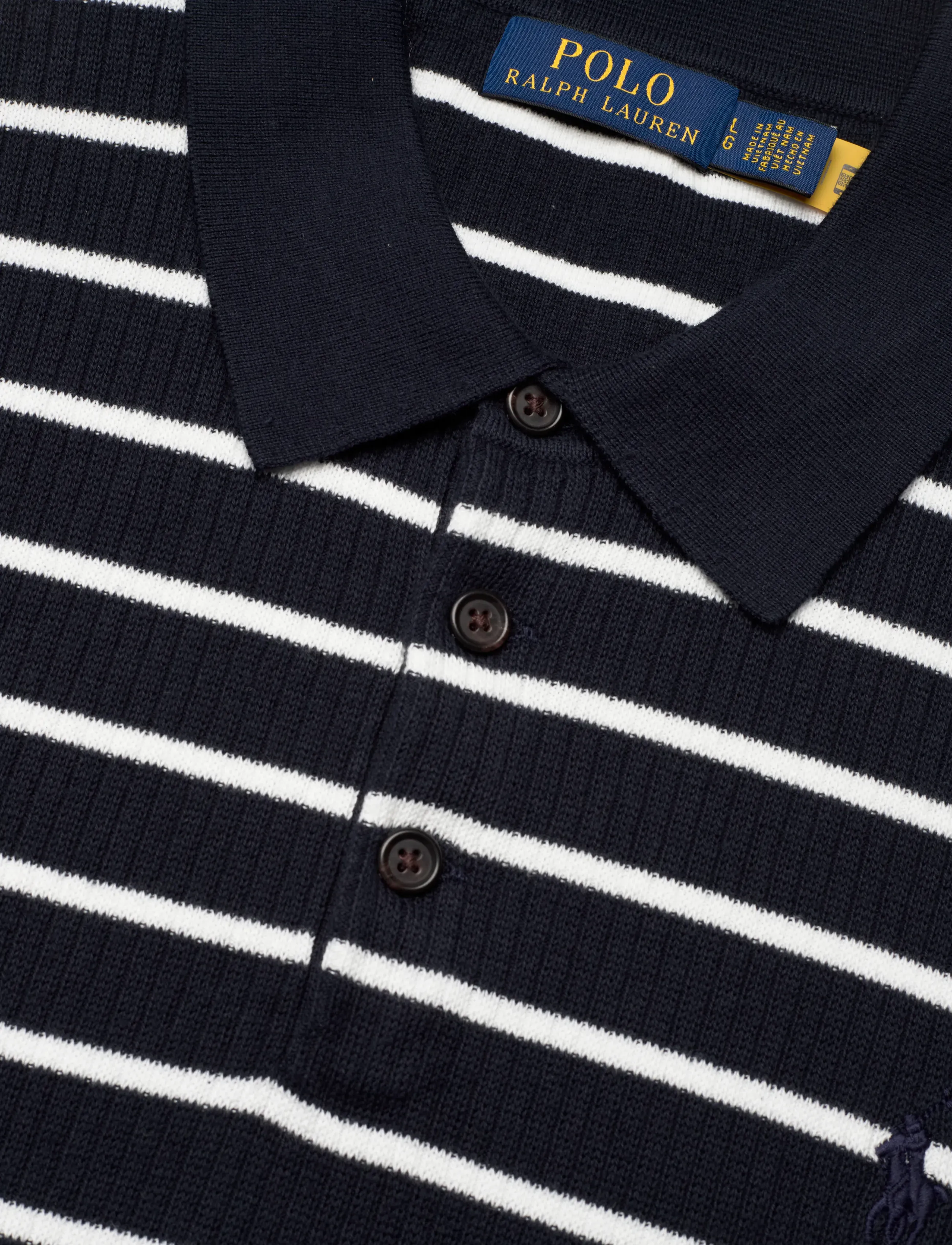 Polo Ralph Lauren - Striped Cotton Polo-Collar Sweater - knitted polos - navy white combo - 2