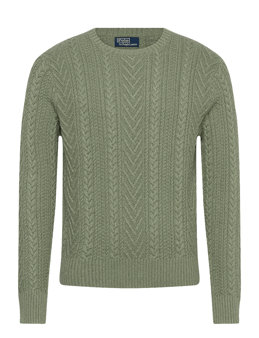 Polo Ralph Lauren - Aran-Knit Cotton-Linen Sweater - megztinis su apvalios formos apykakle - fern green combo - 0