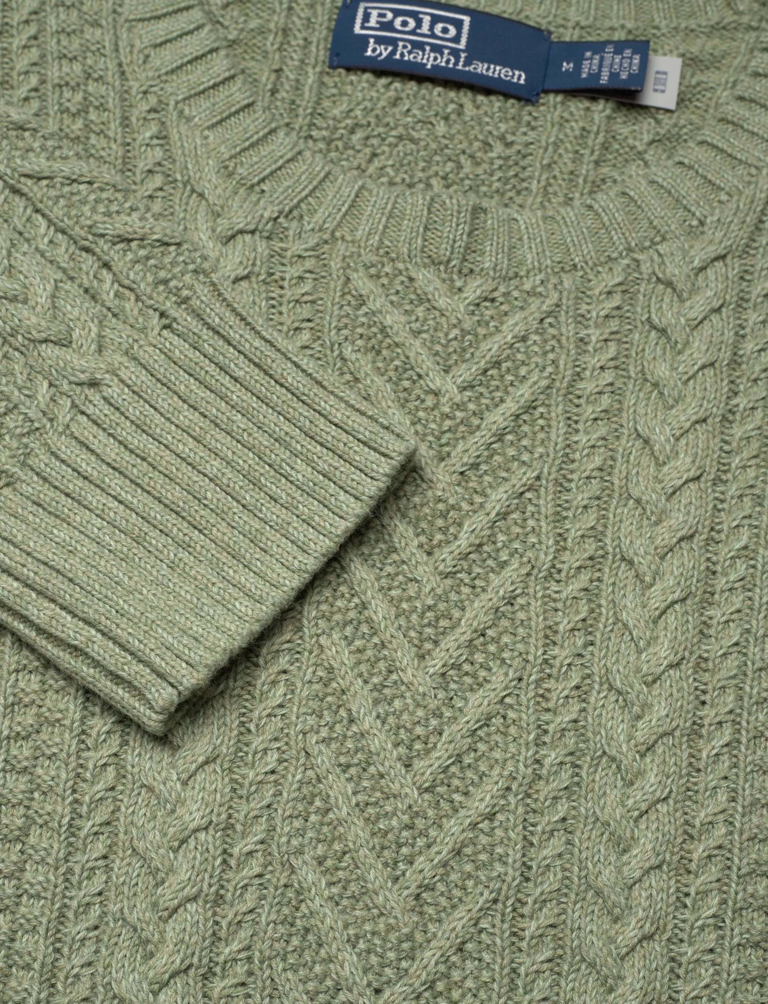 Polo Ralph Lauren - Aran-Knit Cotton-Linen Sweater - megztinis su apvalios formos apykakle - fern green combo - 2