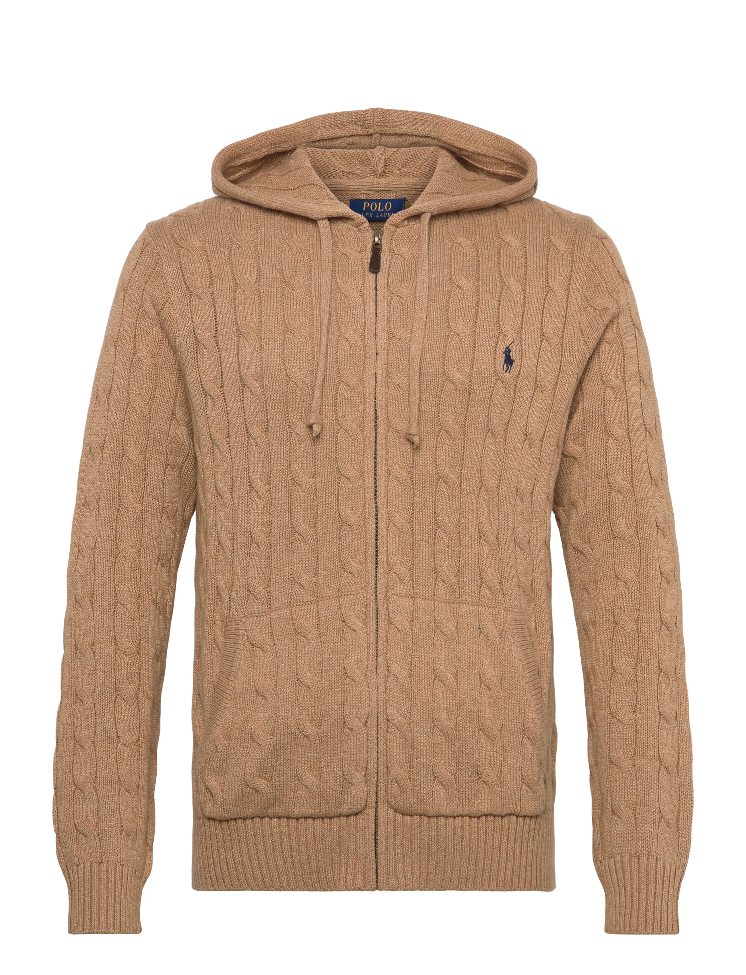 Polo Ralph Lauren Cable-Knit Cotton Hooded Sweater, XL, Knitwear, Beige - Full Zip Jumpers, Männerswear