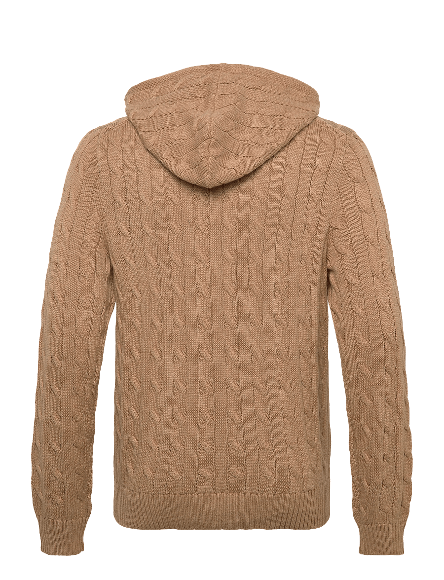 Polo Ralph Lauren - Cable-Knit Cotton Hooded Sweater - full zip jumpers - camel melange - 1