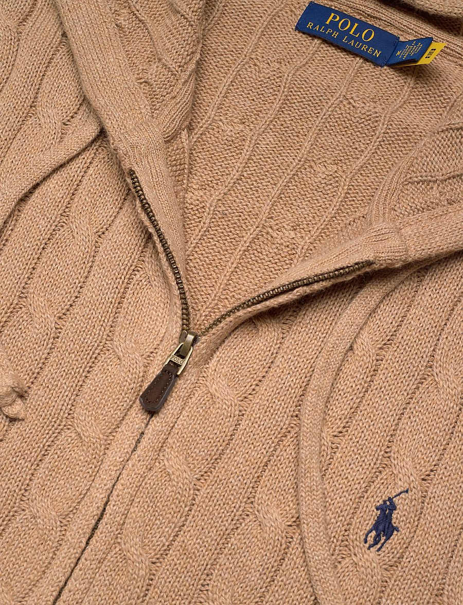 Polo Ralph Lauren - Cable-Knit Cotton Hooded Sweater - full zip jumpers - camel melange - 2
