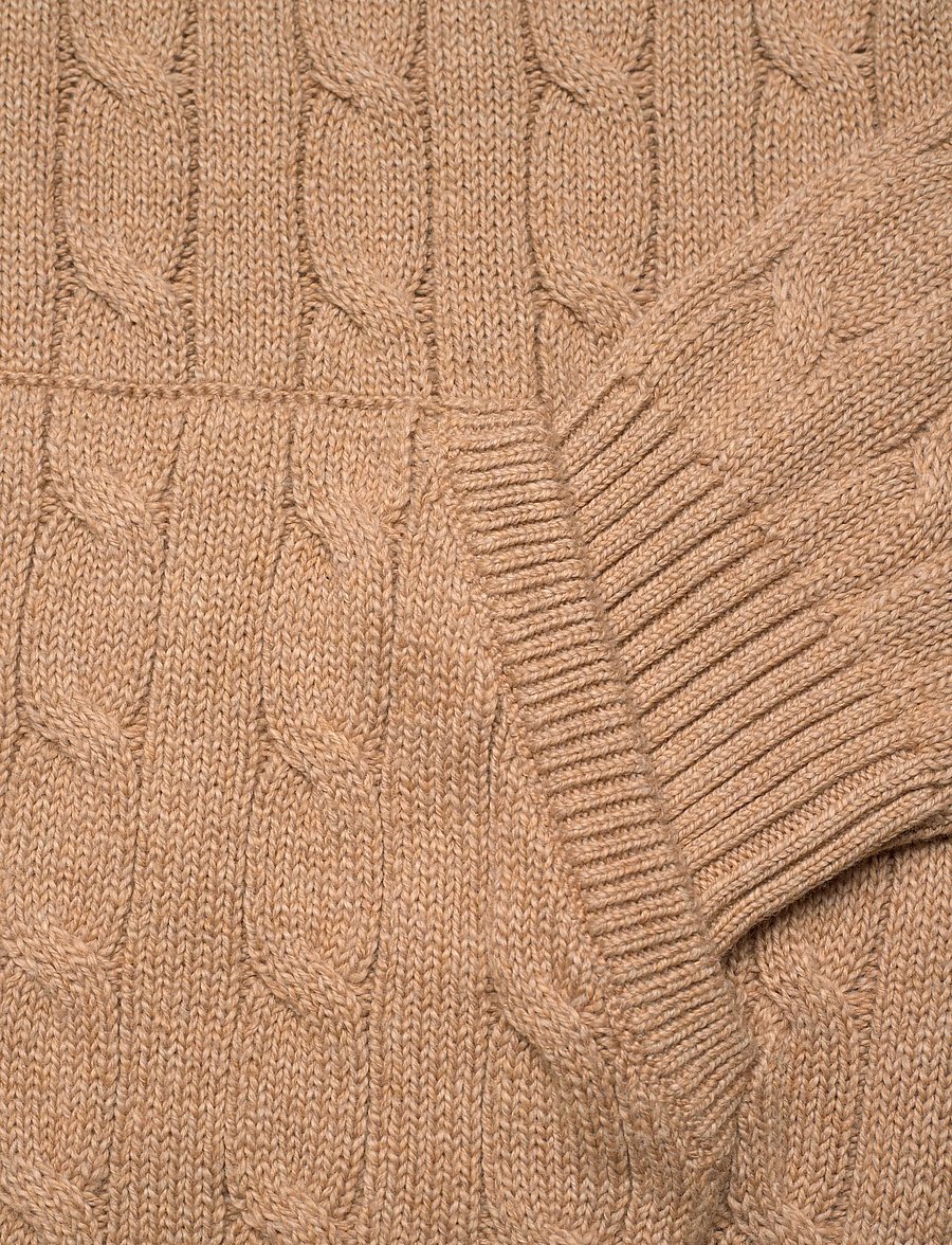 Polo Ralph Lauren - Cable-Knit Cotton Hooded Sweater - full zip jumpers - camel melange - 3