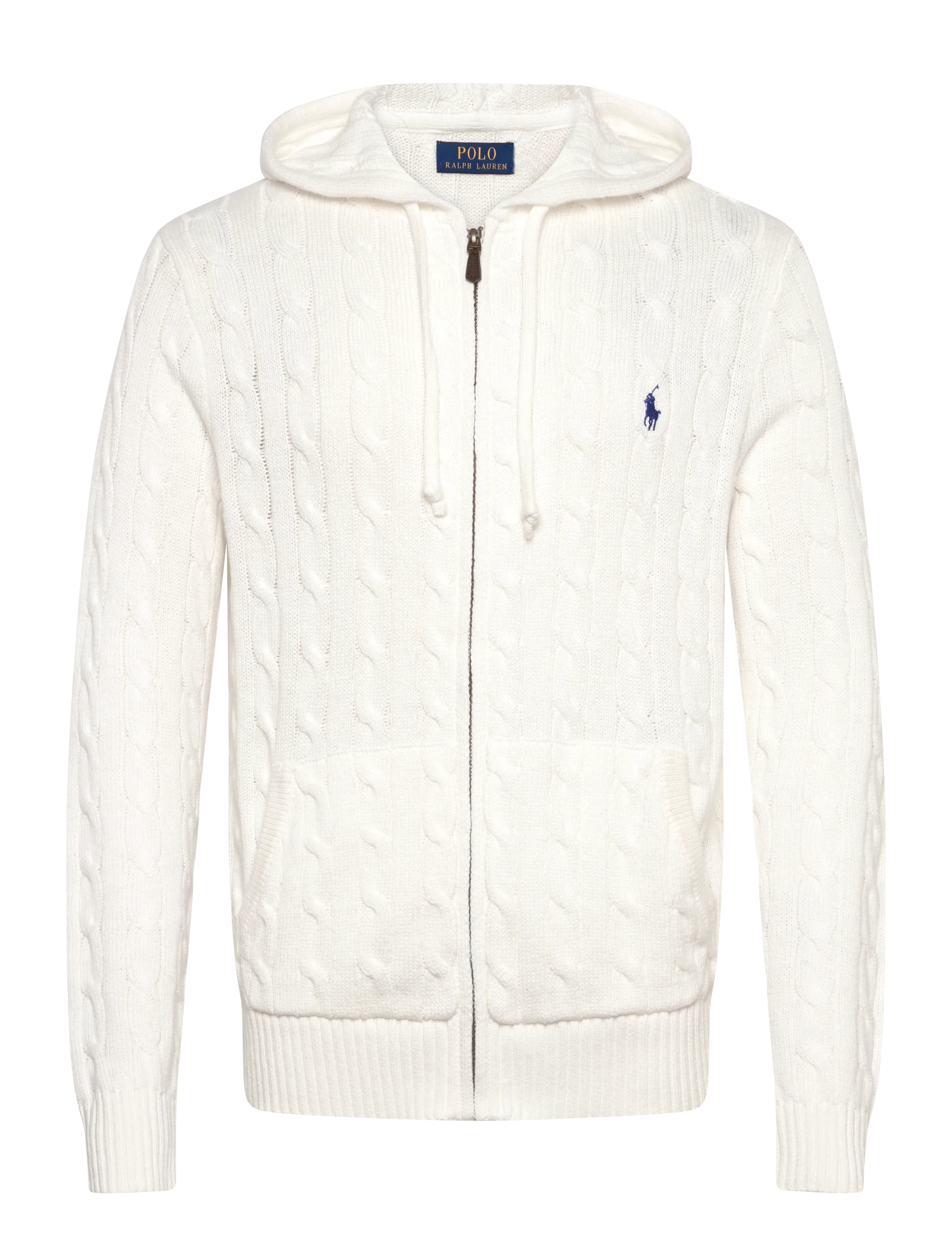 Polo Ralph Lauren Cable-Knit Cotton Hooded Sweater, M, Knitwear, Weiß - Full Zip Jumpers, Männerswear