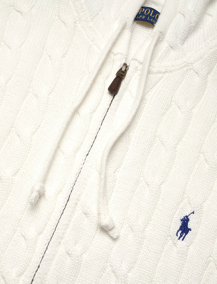 Polo Ralph Lauren - Cable-Knit Cotton Hooded Sweater - full zip jumpers - white - 2
