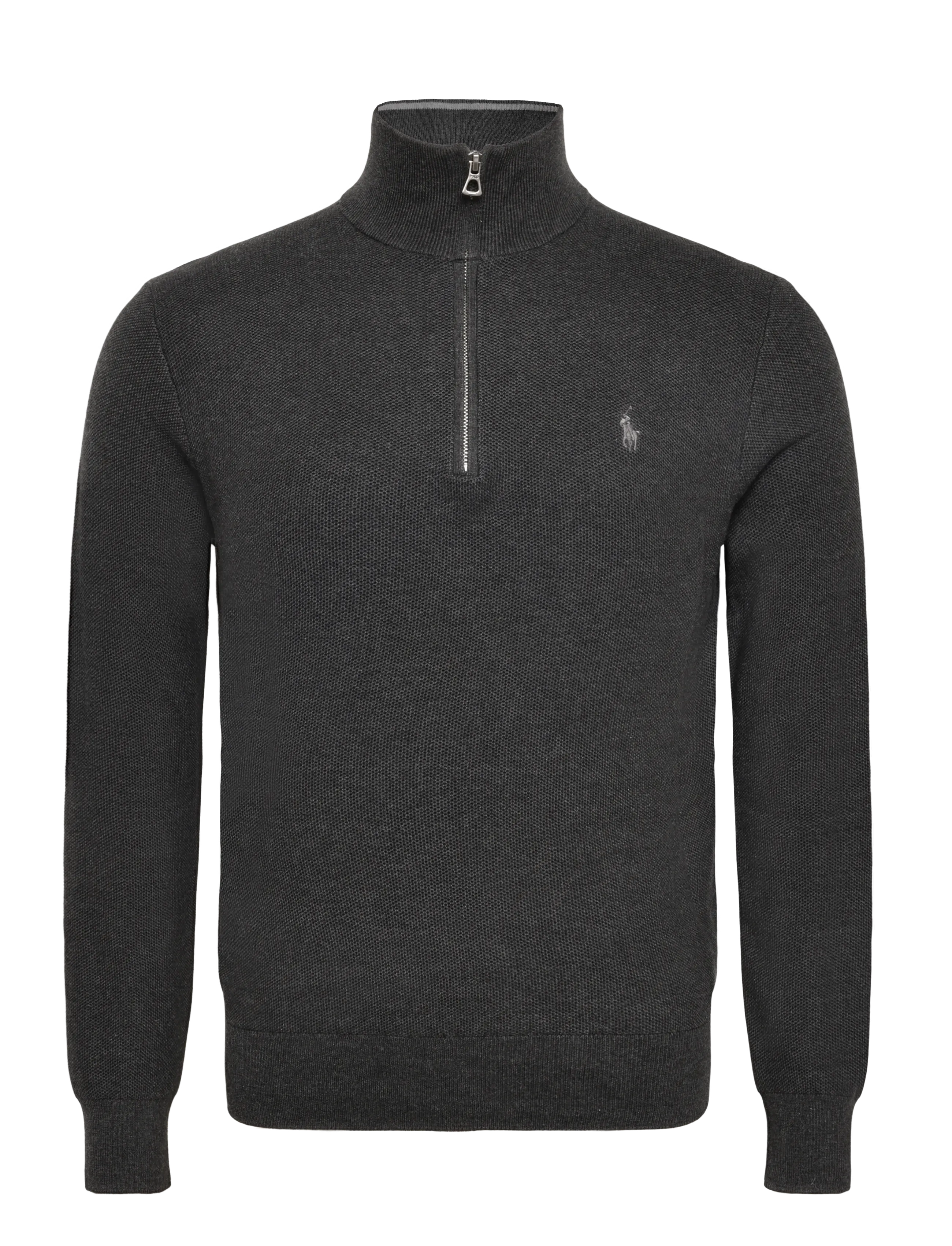 Polo Ralph Lauren Mesh-Knit Cotton Quarter-Zip Sweater - Pullover mit halbem Reißverschluss - DARK GRANITE HEAT / grey