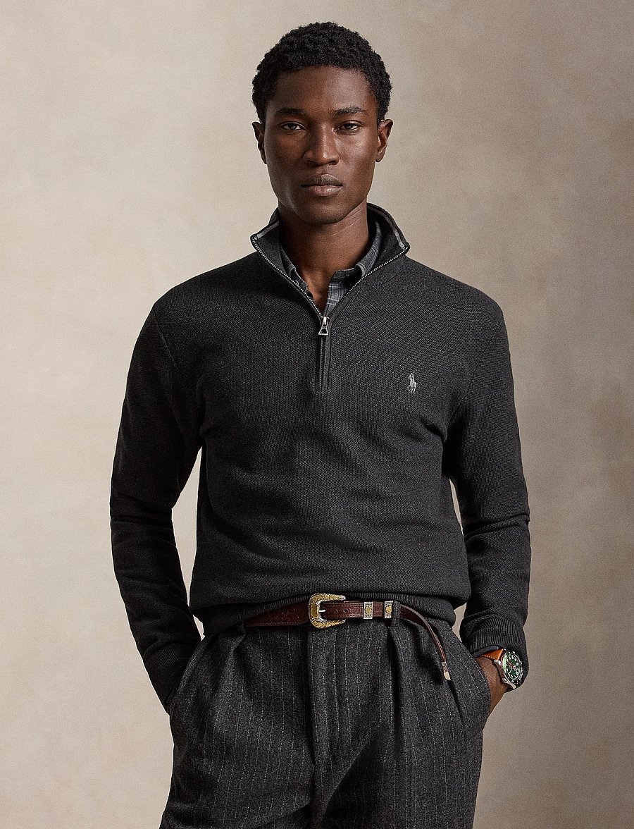 Polo Ralph Lauren - Mesh-Knit Cotton Quarter-Zip Sweater - pullover mit halbem reißverschluss - dark granite heat - 1