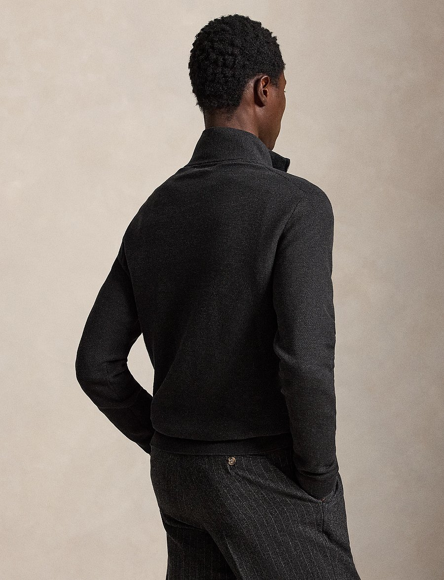 Polo Ralph Lauren - Mesh-Knit Cotton Quarter-Zip Sweater - pullover mit halbem reißverschluss - dark granite heat - 4