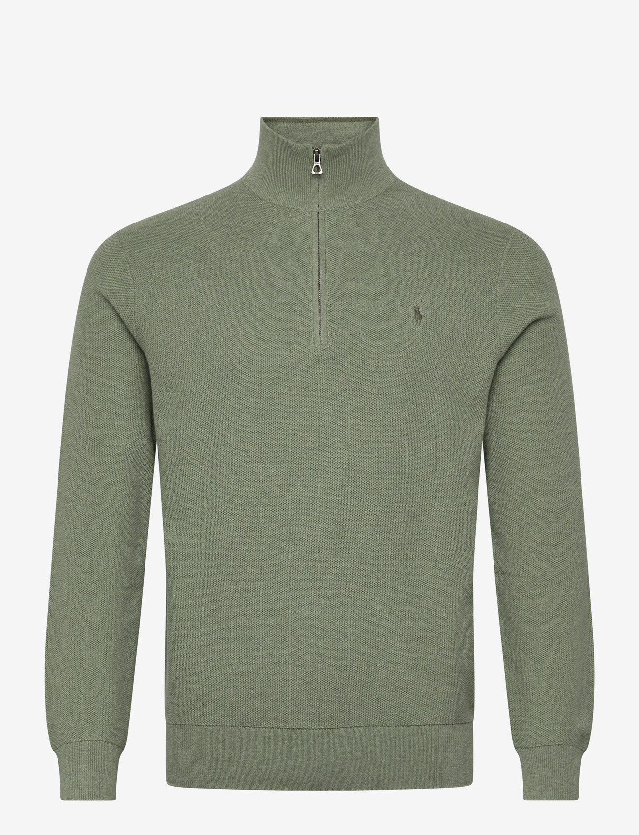 Polo Ralph Lauren - Mesh-Knit Cotton Quarter-Zip Sweater - halfzip strik - fern green heathe - 0