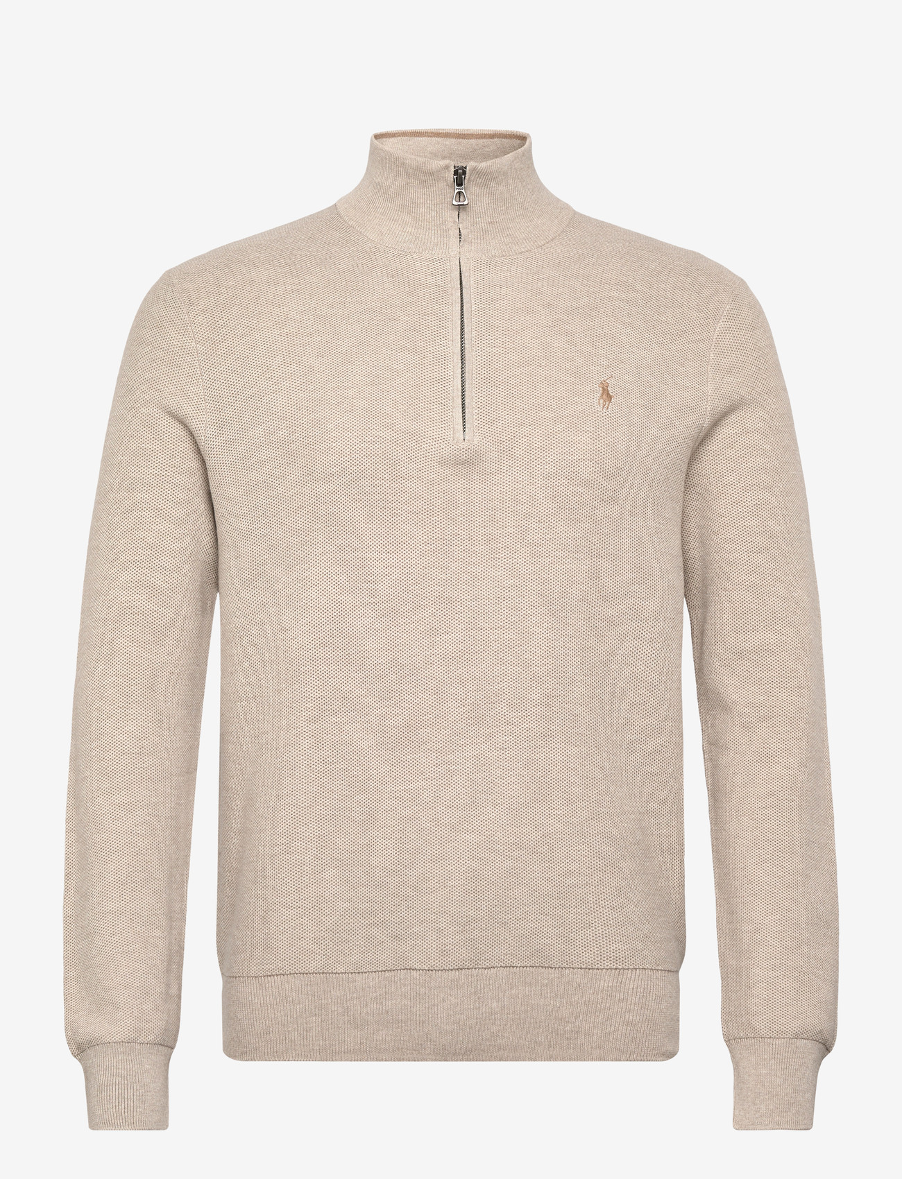 Polo Ralph Lauren - Mesh-Knit Cotton Quarter-Zip Sweater - halfzip strik - light walnut brow - 0