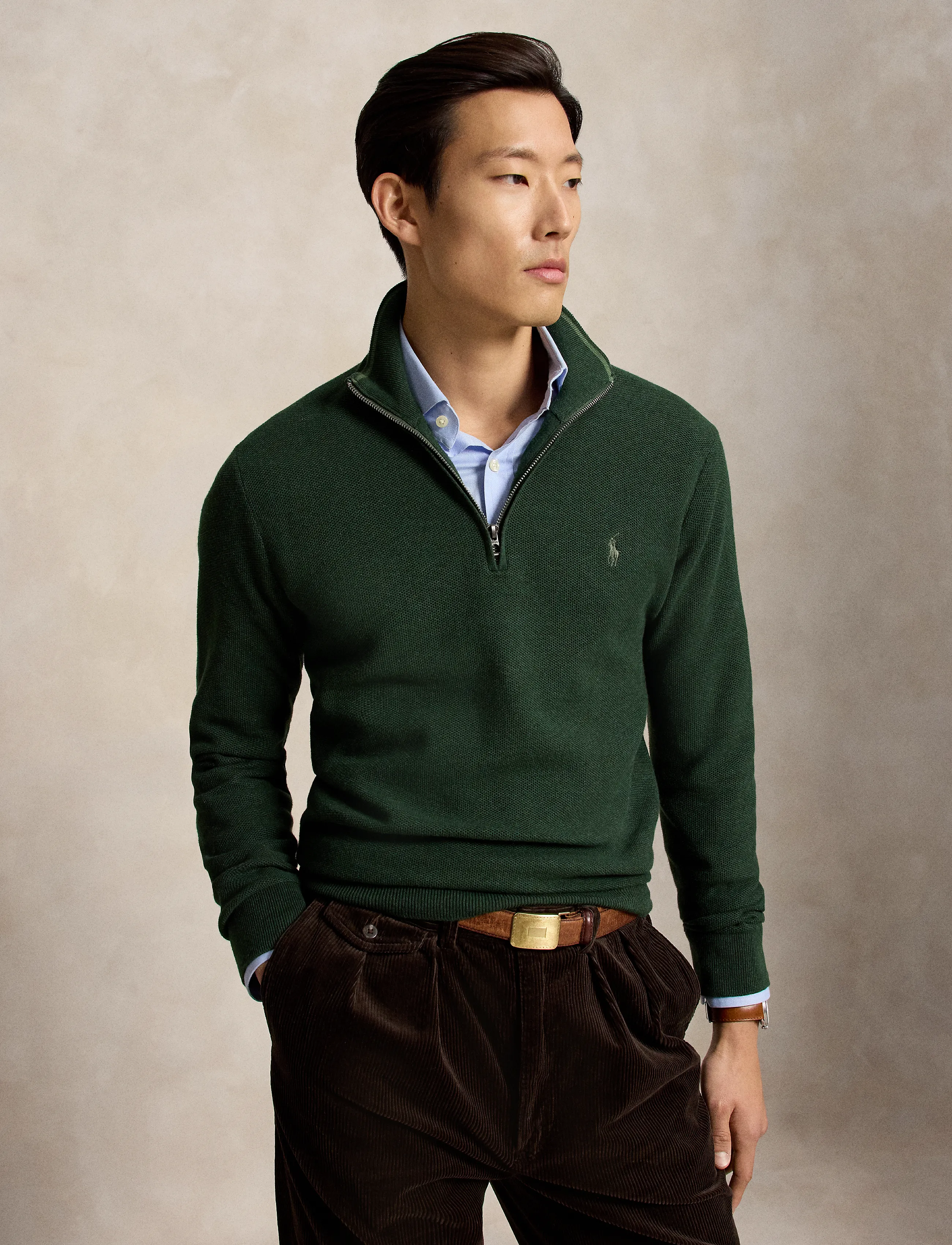 Polo Ralph Lauren 32/2 COTTON-SWEATER-HALF ZIP - Tøj - LODGEPOLE PINE HE / green
