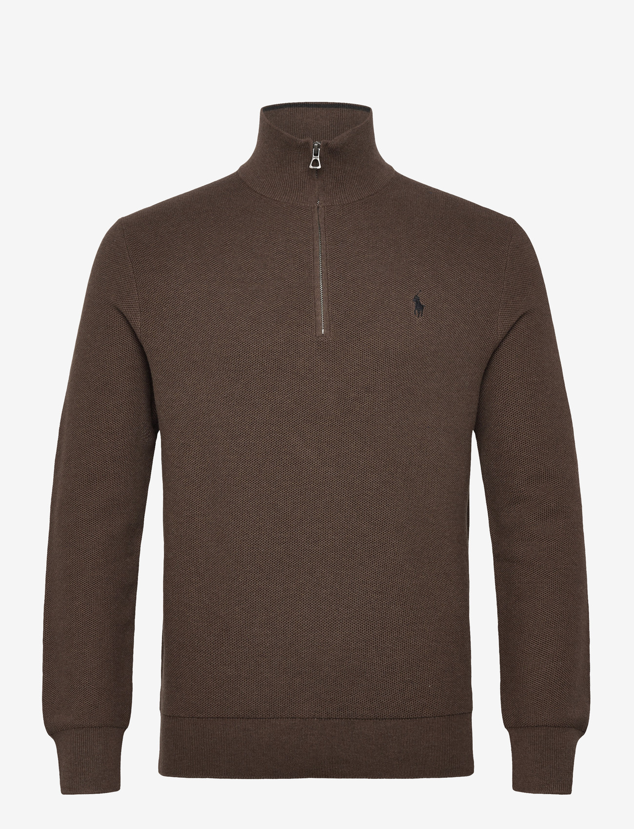 Polo Ralph Lauren - Mesh-Knit Cotton Quarter-Zip Sweater - halfzip strik - nutmeg brown hthr - 0