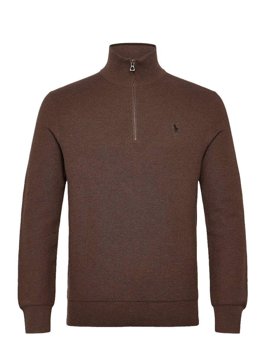 Polo Ralph Lauren - Mesh-Knit Cotton Quarter-Zip Sweater - pullover mit halbem reißverschluss - nutmeg brown hthr - 0