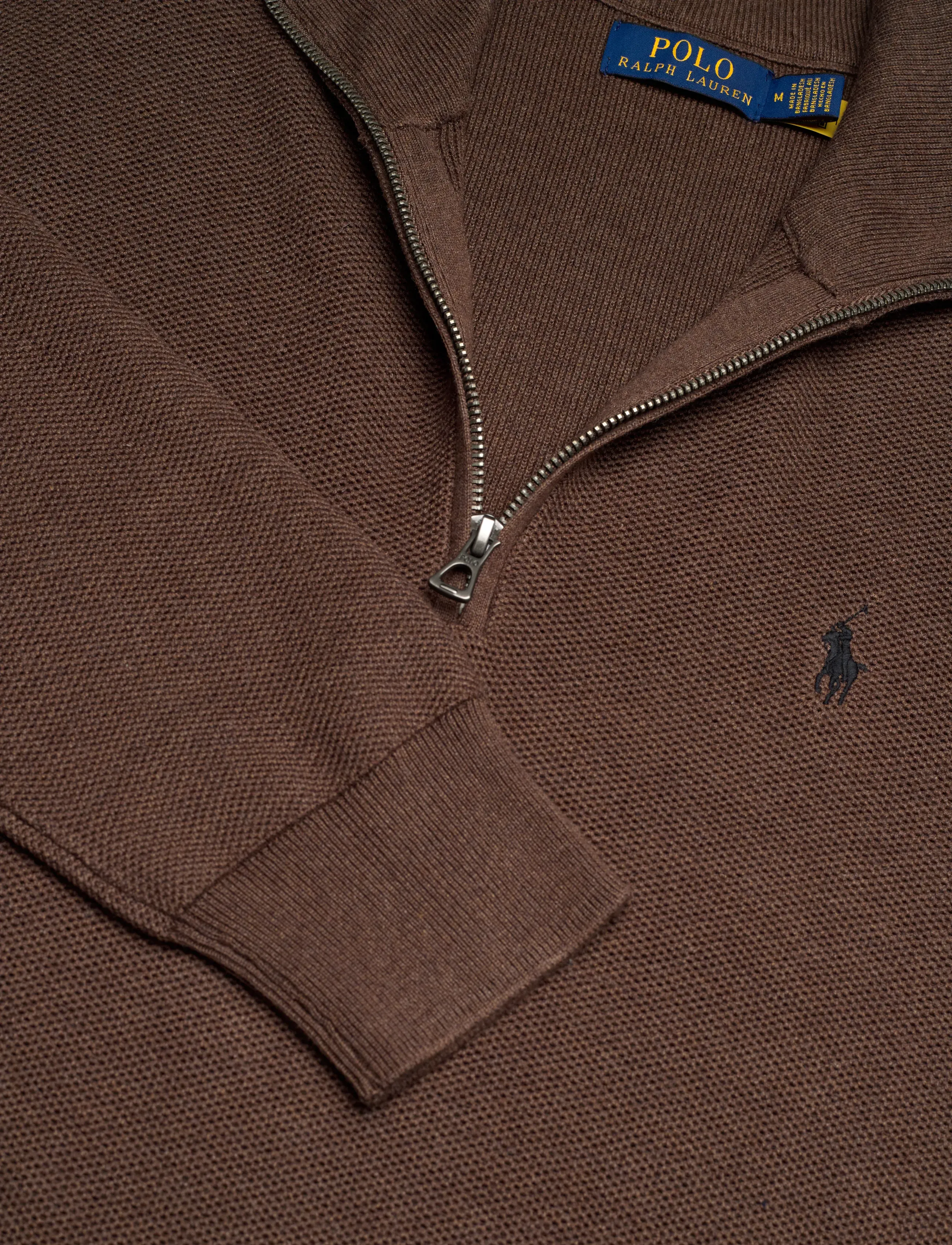Polo Ralph Lauren - Mesh-Knit Cotton Quarter-Zip Sweater - pullover mit halbem reißverschluss - nutmeg brown hthr - 2