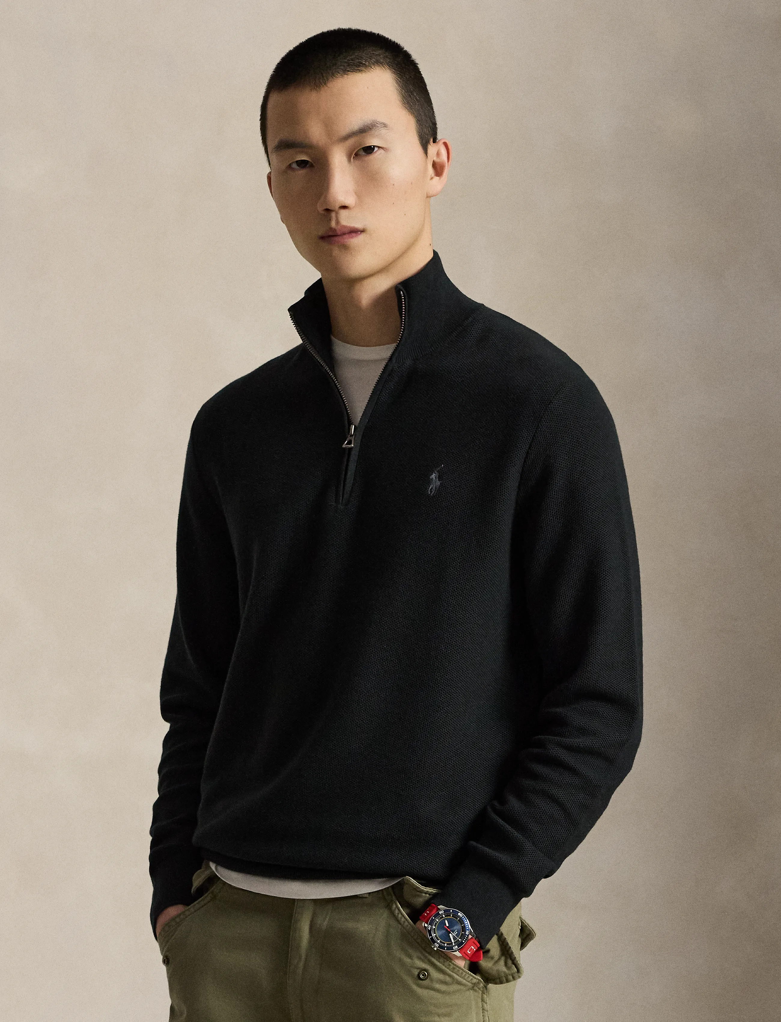 Polo Ralph Lauren Mesh-Knit Cotton Quarter-Zip Sweater - Business - POLO BLACK W/ C99 / black