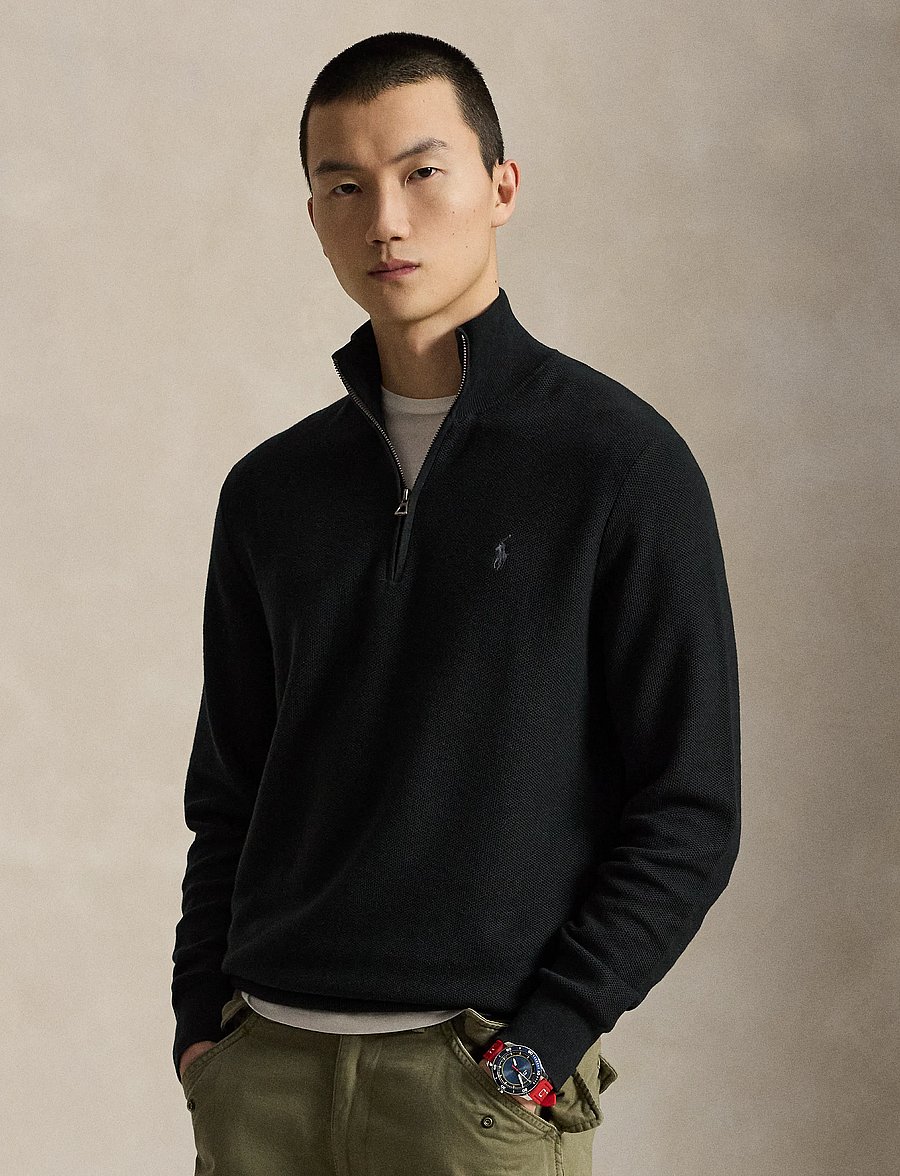 Polo Ralph Lauren - Mesh-Knit Cotton Quarter-Zip Sweater - pullover mit halbem reißverschluss - polo black w/ c99 - 0