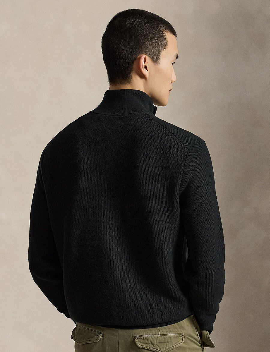 Polo Ralph Lauren - Mesh-Knit Cotton Quarter-Zip Sweater - pullover mit halbem reißverschluss - polo black w/ c99 - 2