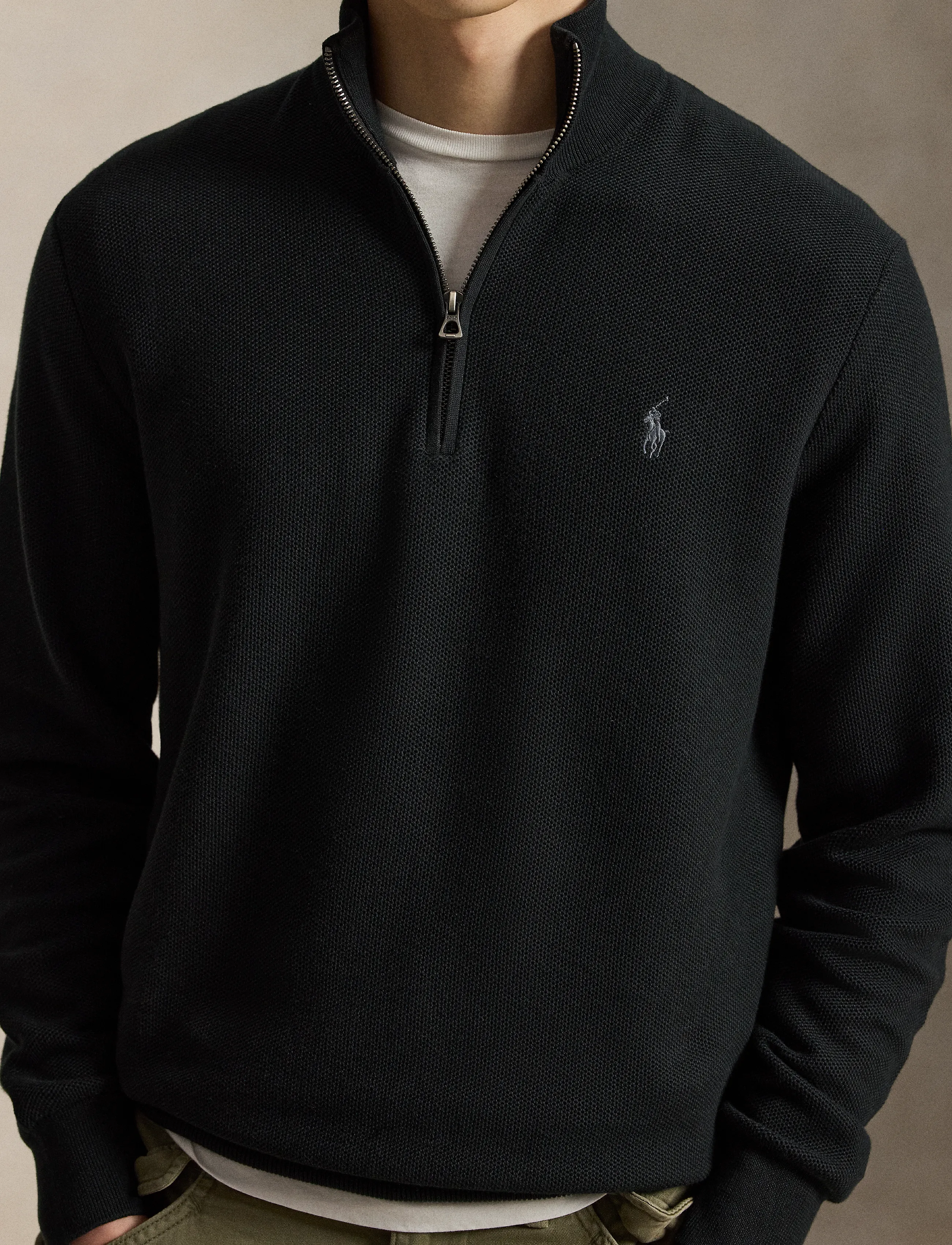 Polo Ralph Lauren - Mesh-Knit Cotton Quarter-Zip Sweater - pullover mit halbem reißverschluss - polo black w/ c99 - 3