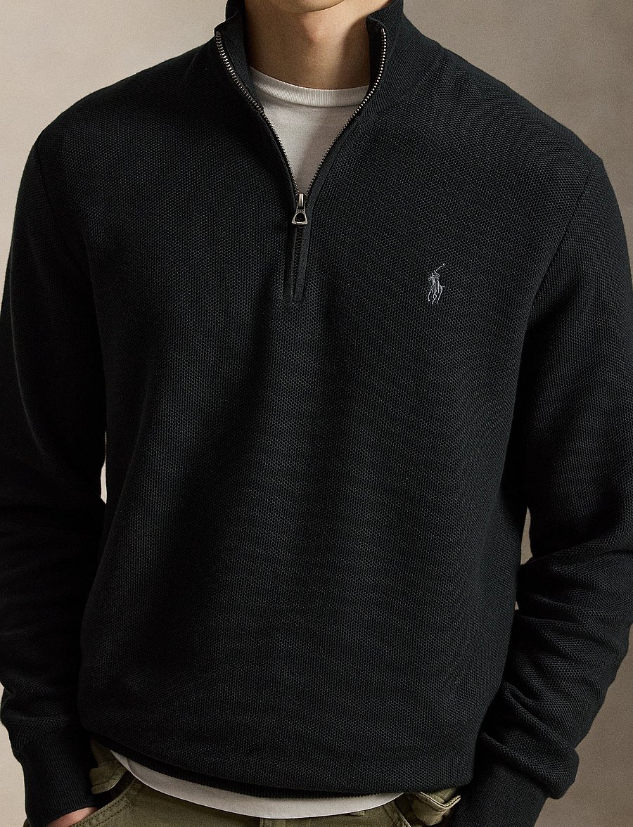Polo Ralph Lauren - Mesh-Knit Cotton Quarter-Zip Sweater - pullover mit halbem reißverschluss - polo black w/ c99 - 3