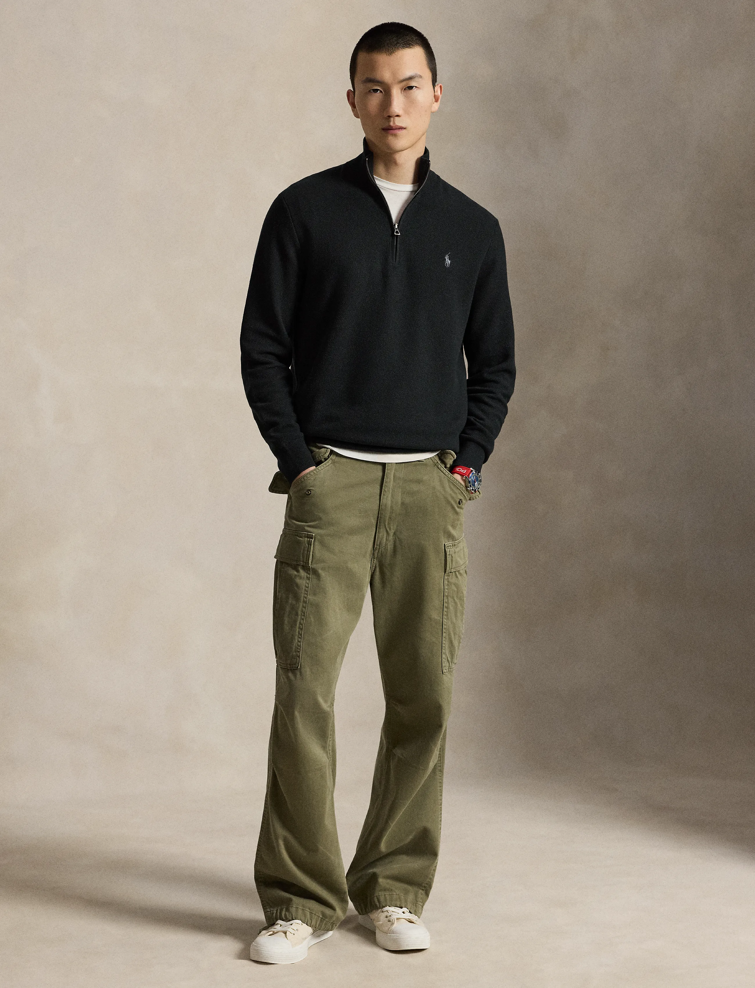 Polo Ralph Lauren - Mesh-Knit Cotton Quarter-Zip Sweater - pullover mit halbem reißverschluss - polo black w/ c99 - 4