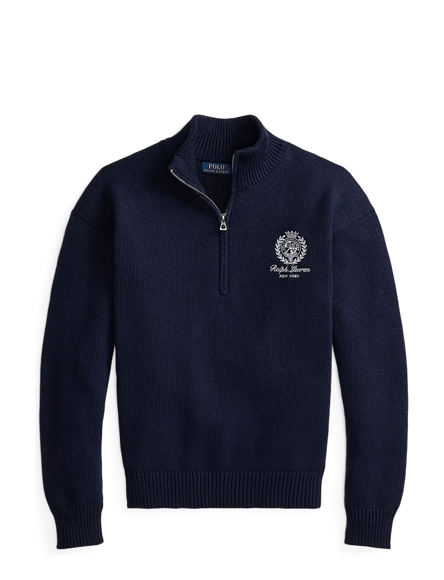 Polo Ralph Lauren - Relaxed Fit Cotton Quarter-Zip Sweater - hálfrenndar peysur - hunter navy - 1