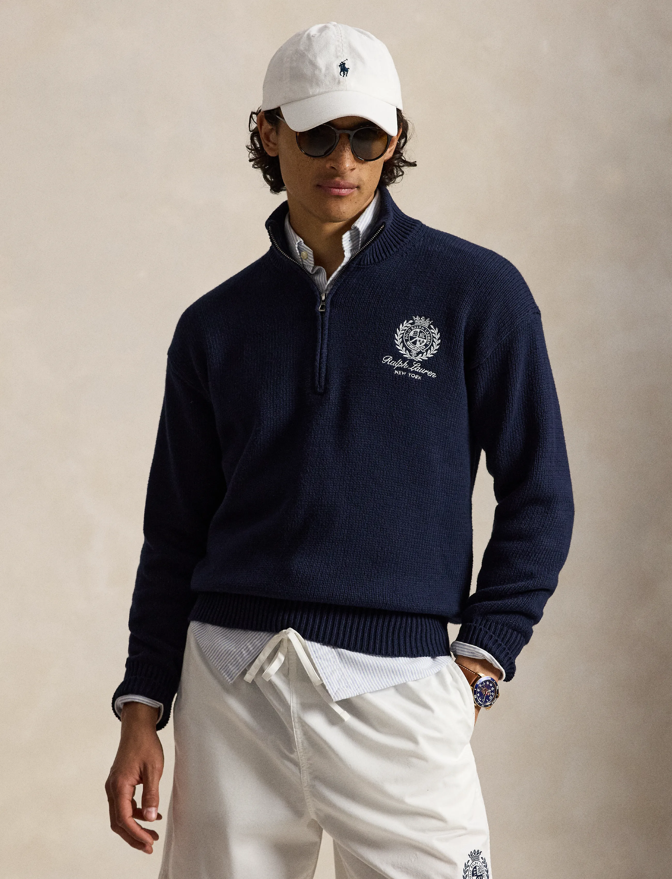Polo Ralph Lauren Relaxed Fit Cotton Quarter-Zip Sweater, M, Knitwear, Marineblau - Half Zip Jumpers, Männerswear