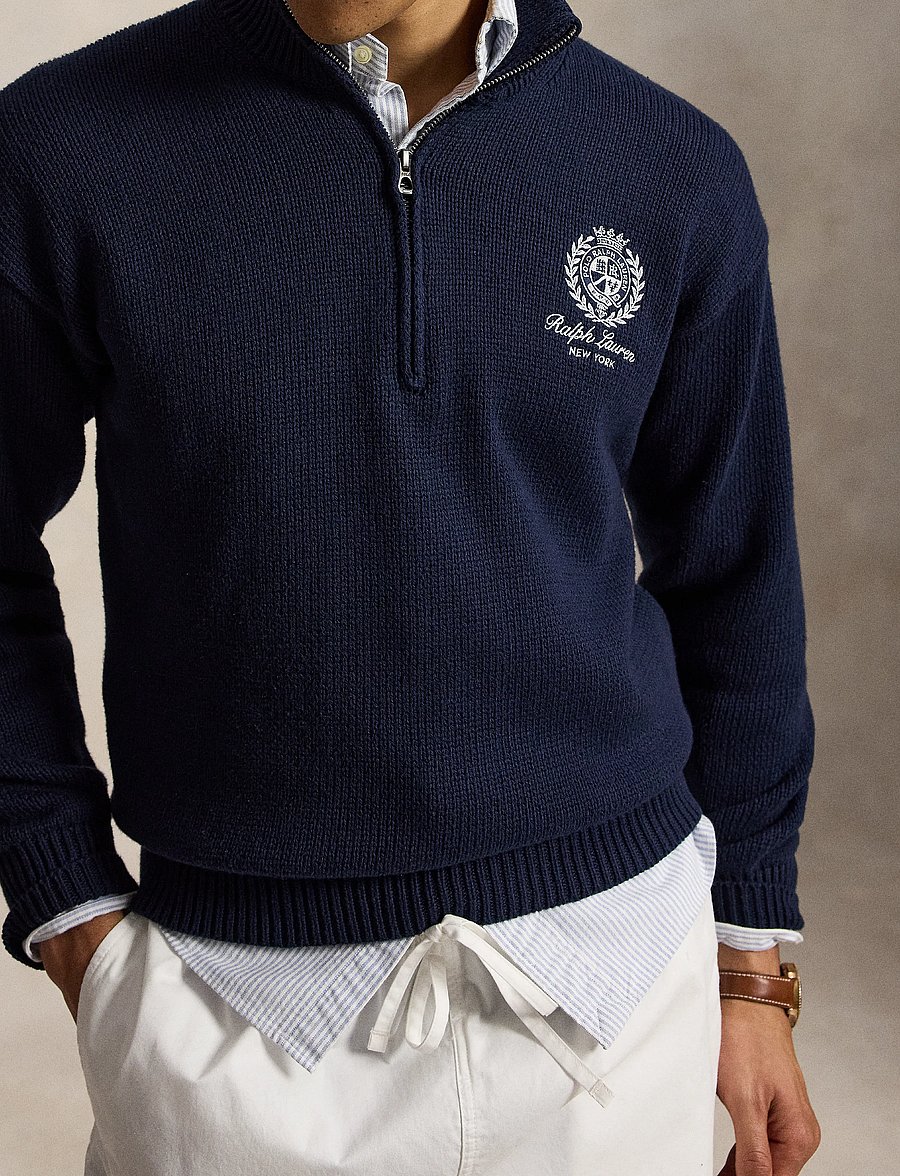 Polo Ralph Lauren - Relaxed Fit Cotton Quarter-Zip Sweater - hálfrenndar peysur - hunter navy - 4