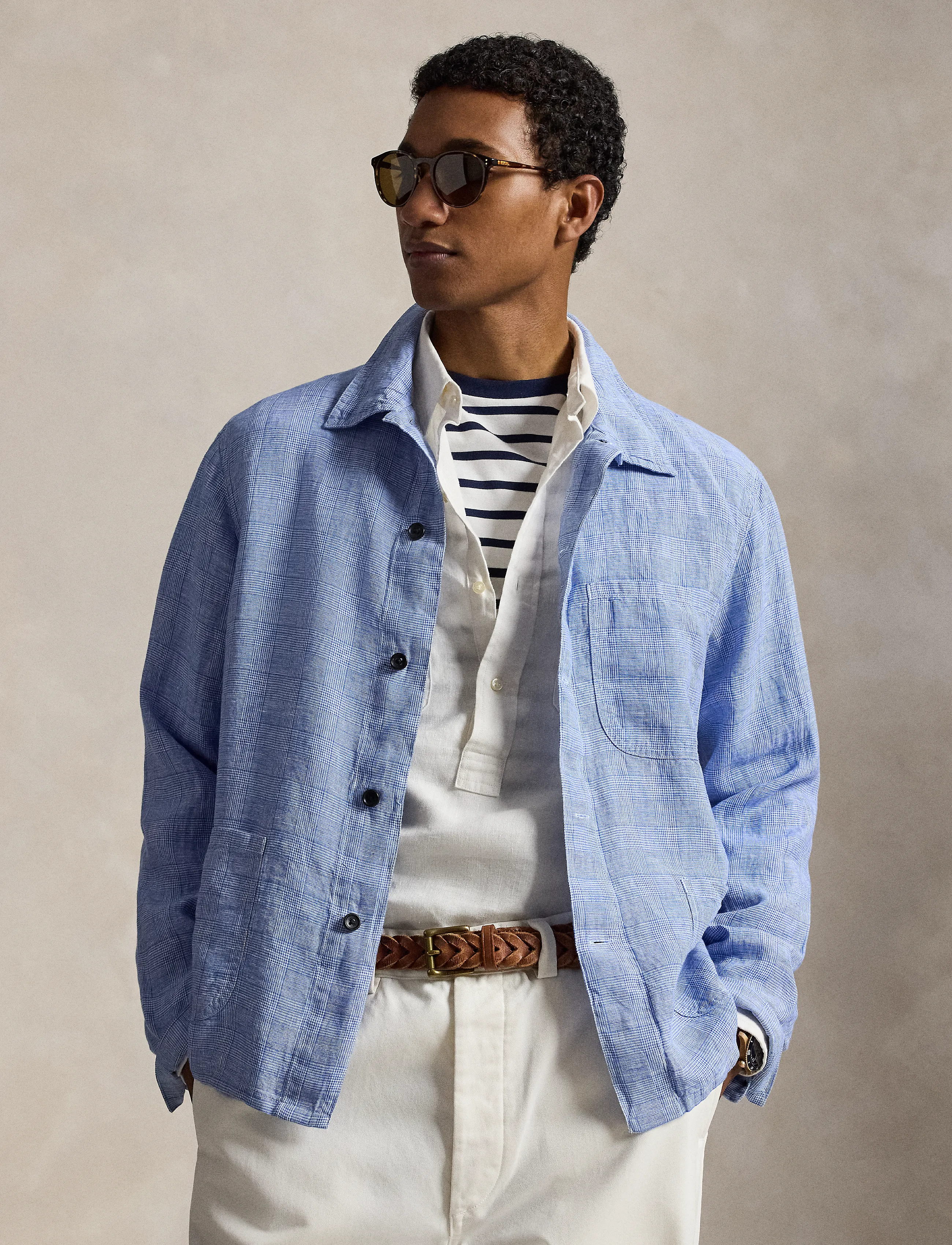 Polo Ralph Lauren - Plaid Linen Utility Overshirt - vindjakker - 7273 blue white - 3