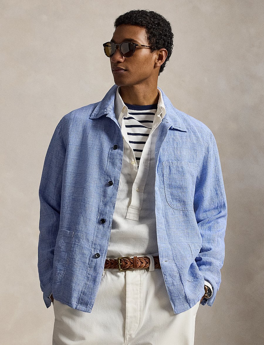 Polo Ralph Lauren - Plaid Linen Utility Overshirt - vindjakker - 7273 blue white - 3