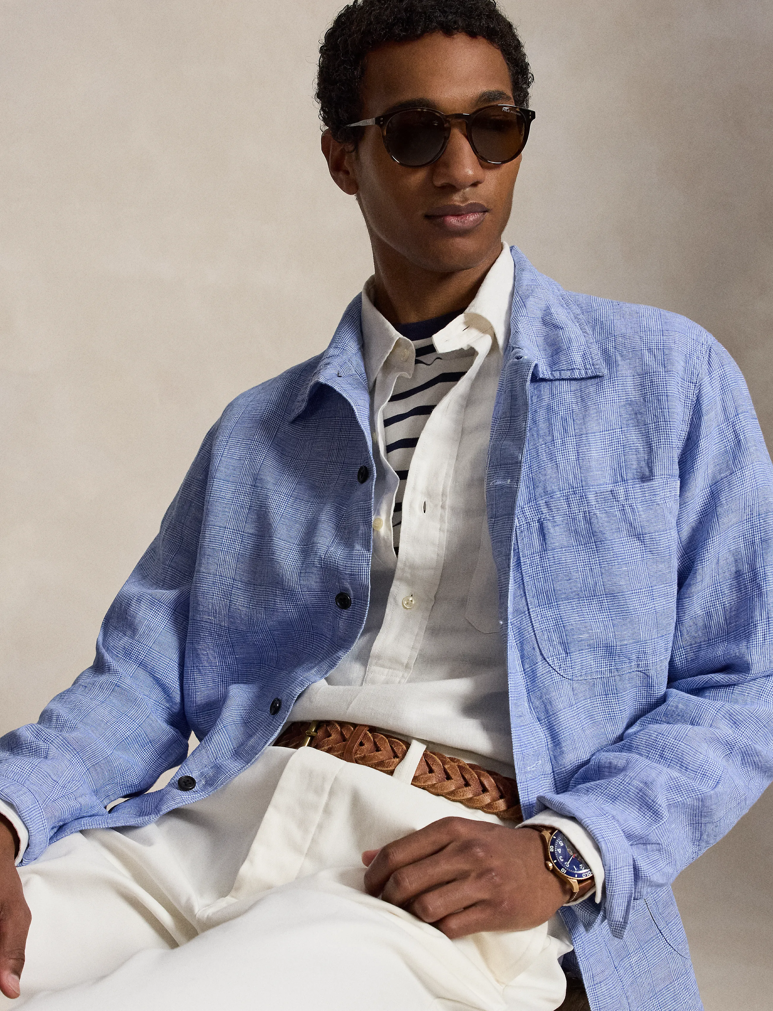 Polo Ralph Lauren - Plaid Linen Utility Overshirt - vindjakker - 7273 blue white - 4