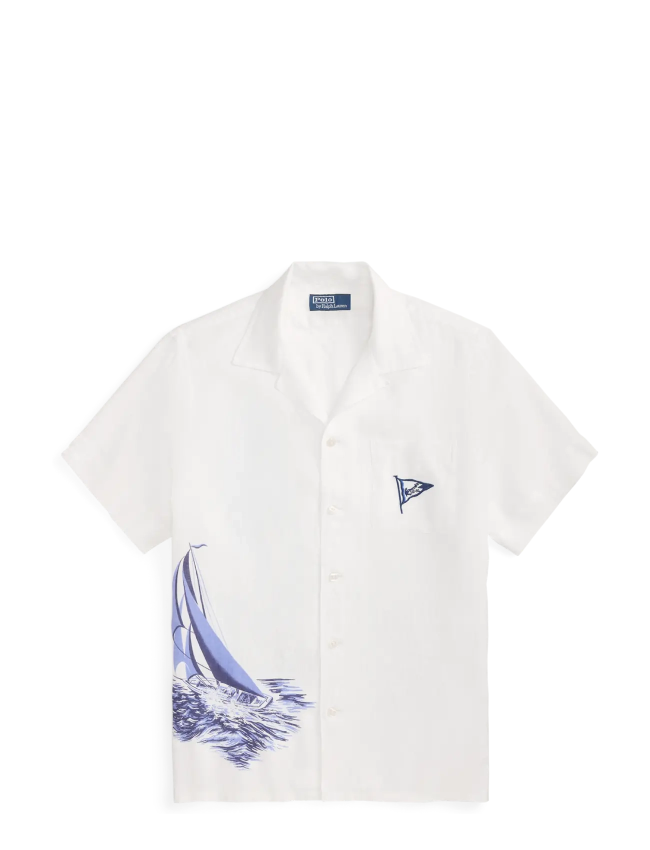 Polo Ralph Lauren Classic Fit Nautical Linen Camp Shirt, Mænd, Nautisk Sejlbåd Camp Skjorte, Hvid, Str: L