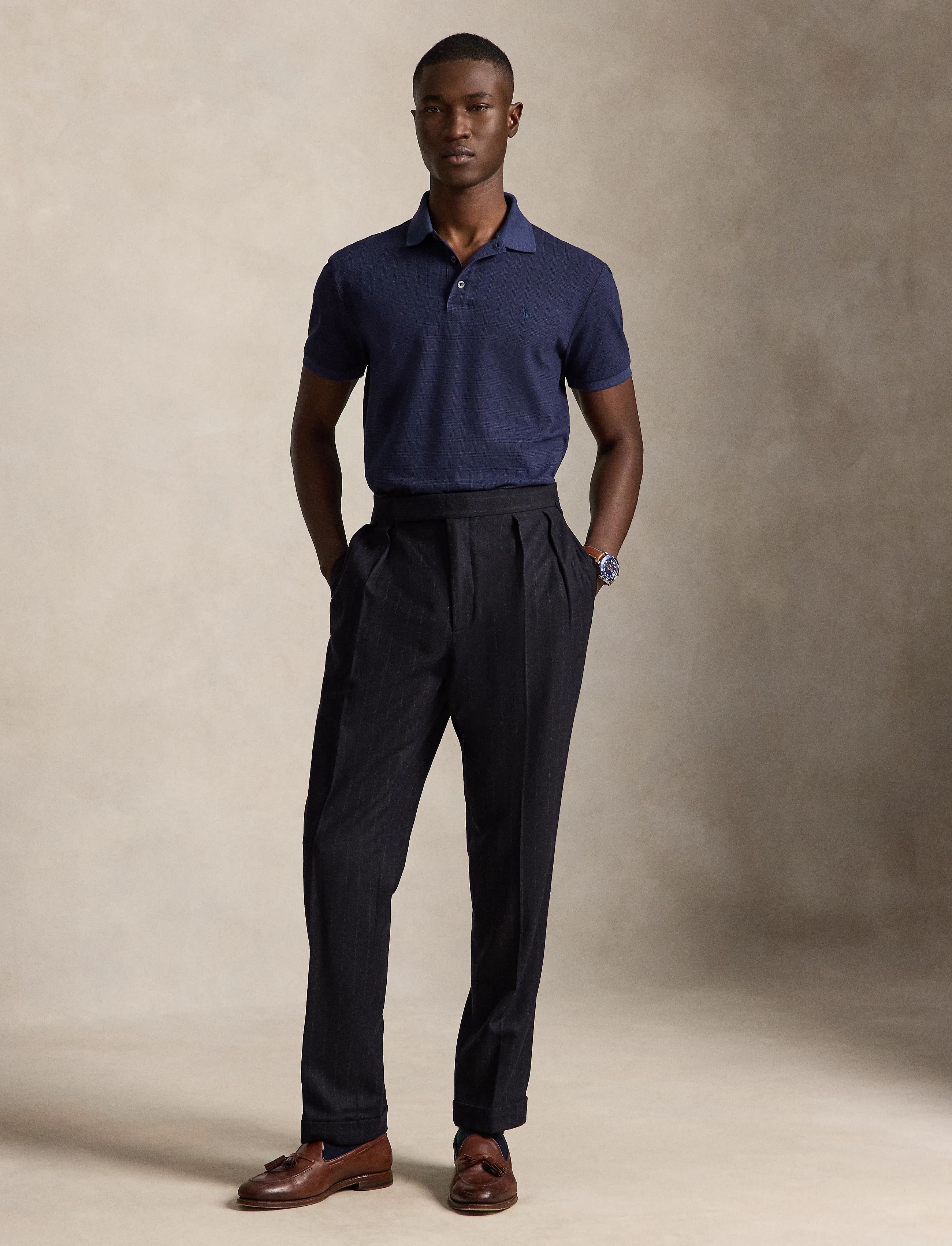 Polo Ralph Lauren Custom Slim Fit Stretch Mesh Polo Shirt - Strik - SMALL GLEN-SPRING / navy