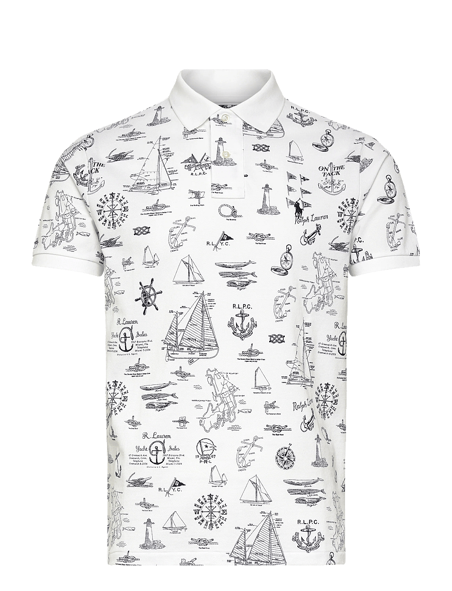 Polo Ralph Lauren - Custom Slim Fit Nautical Mesh Polo Shirt - krótki rękaw - seaward bound-whi - 0