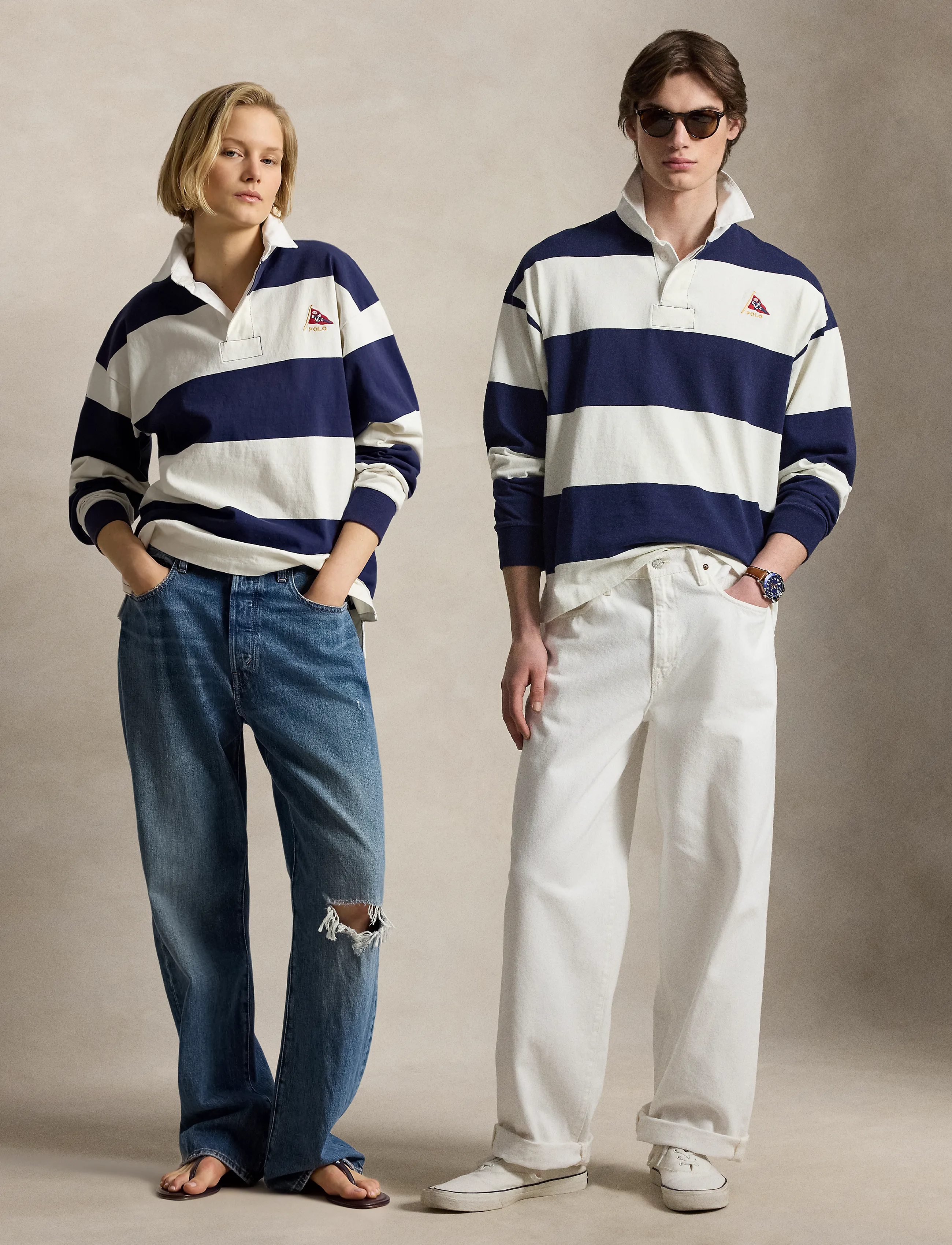 Polo Ralph Lauren Big Fit Striped Jersey Rugby Shirt, M, Blue, Poloer > Langærmede, Herre