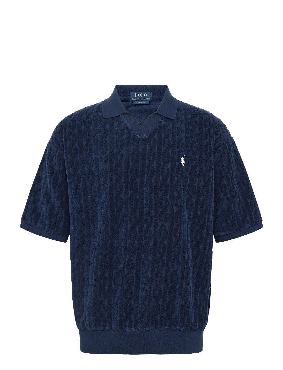Polo Ralph Lauren - Relaxed Fit Cabled Terry Polo Shirt - langärmlige strick-polohemden - newport navy - 1