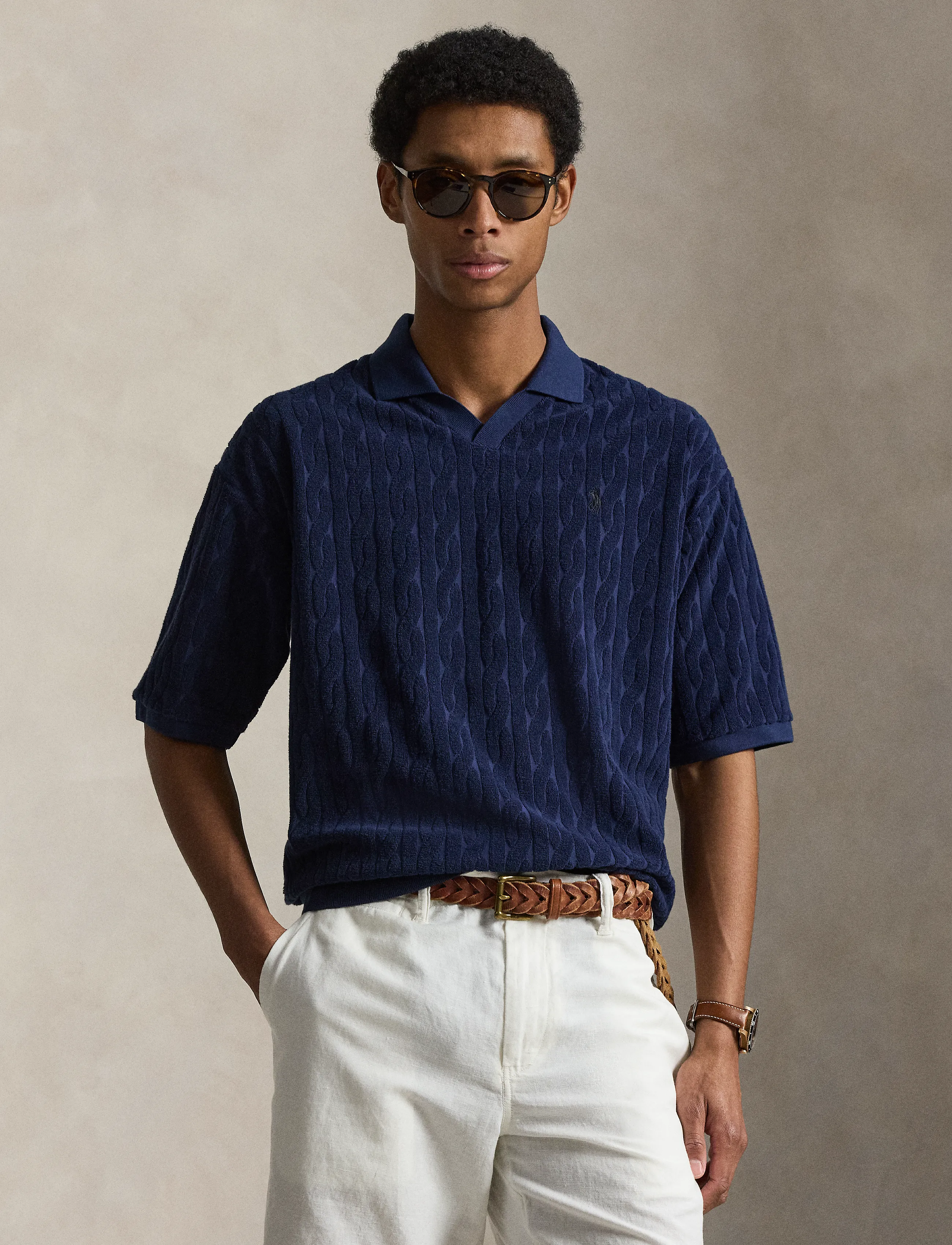 Polo Ralph Lauren Relaxed Fit Cabled Terry Polo Shirt - Midsommar - NEWPORT NAVY / navy