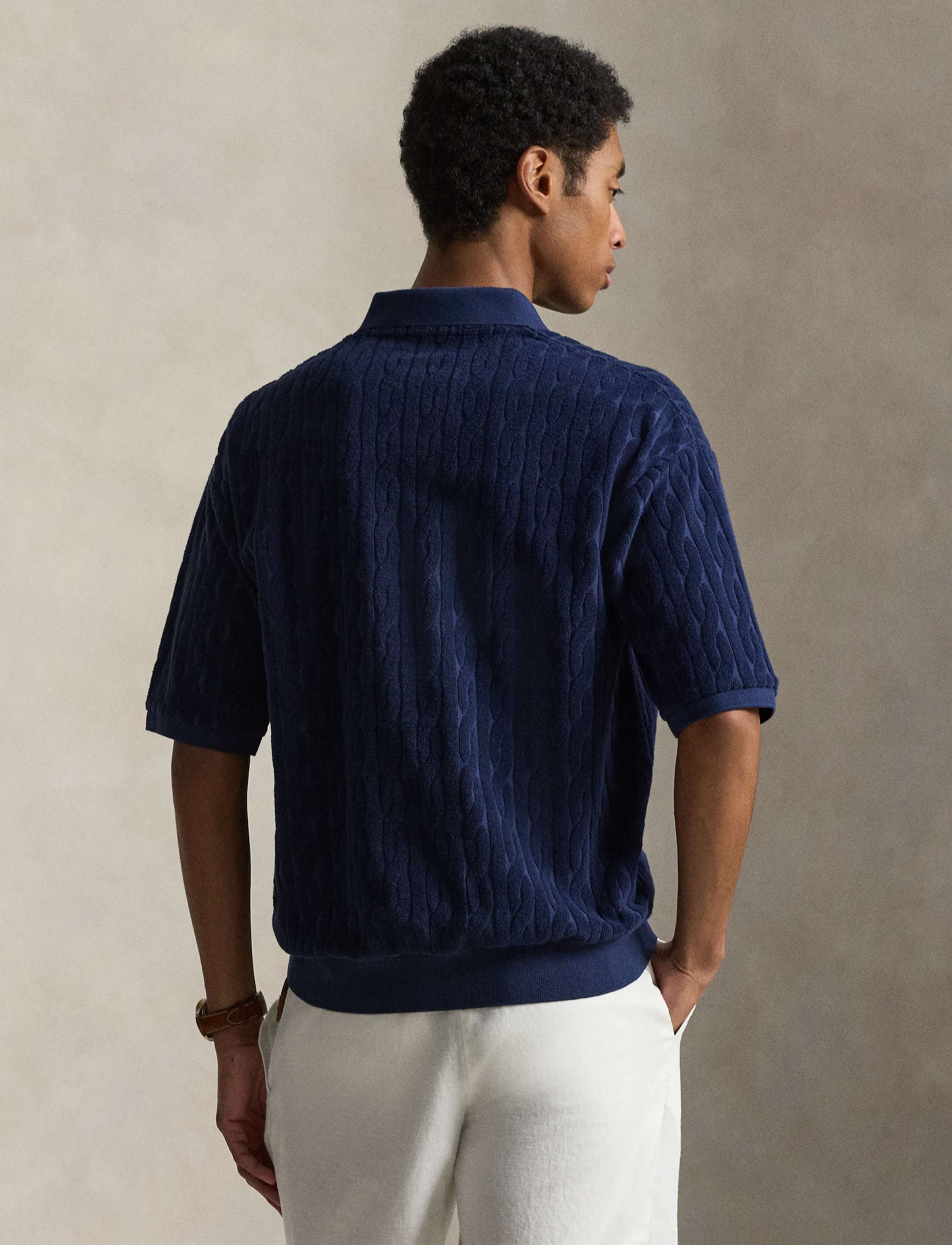 Polo Ralph Lauren - Relaxed Fit Cabled Terry Polo Shirt - polostrik - newport navy - 2