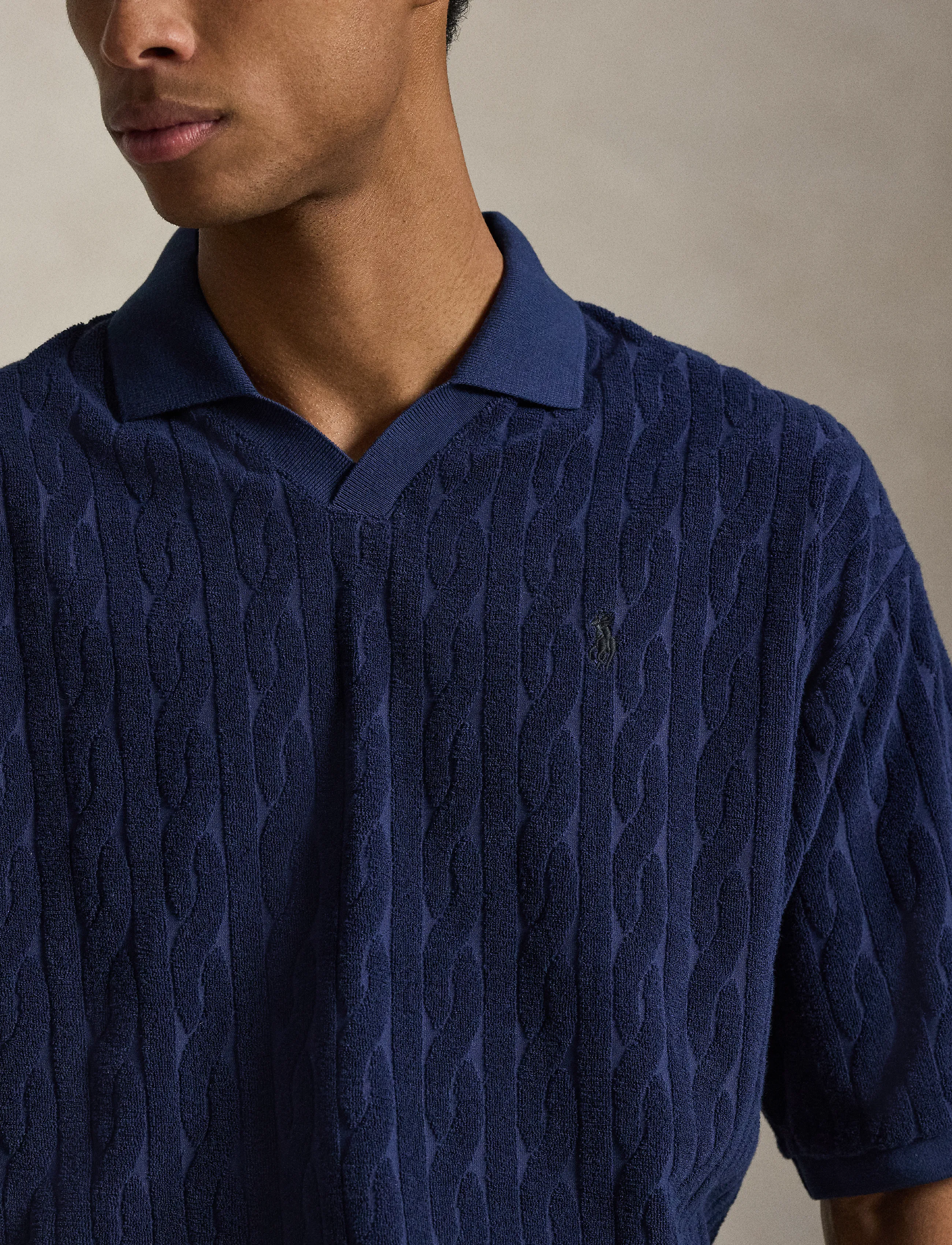 Polo Ralph Lauren - Relaxed Fit Cabled Terry Polo Shirt - polostrik - newport navy - 4
