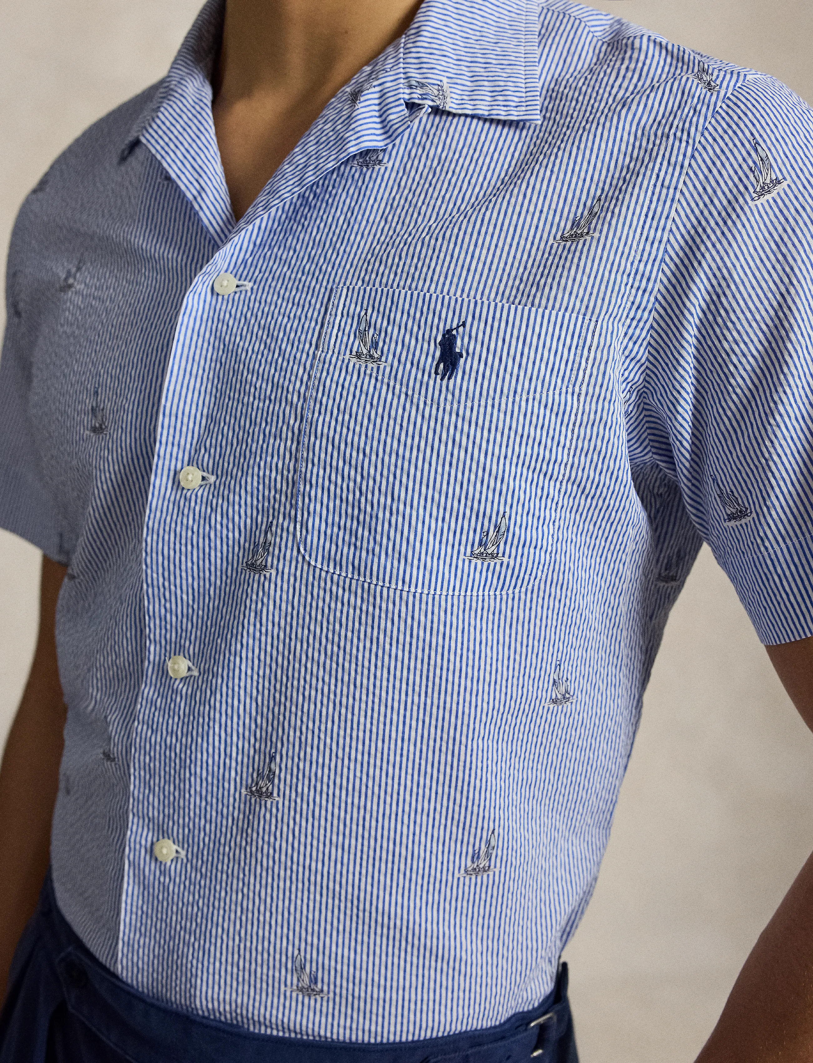 Polo Ralph Lauren - Classic Fit Sailboat Seersucker Shirt - 2654 sailboat on - 3