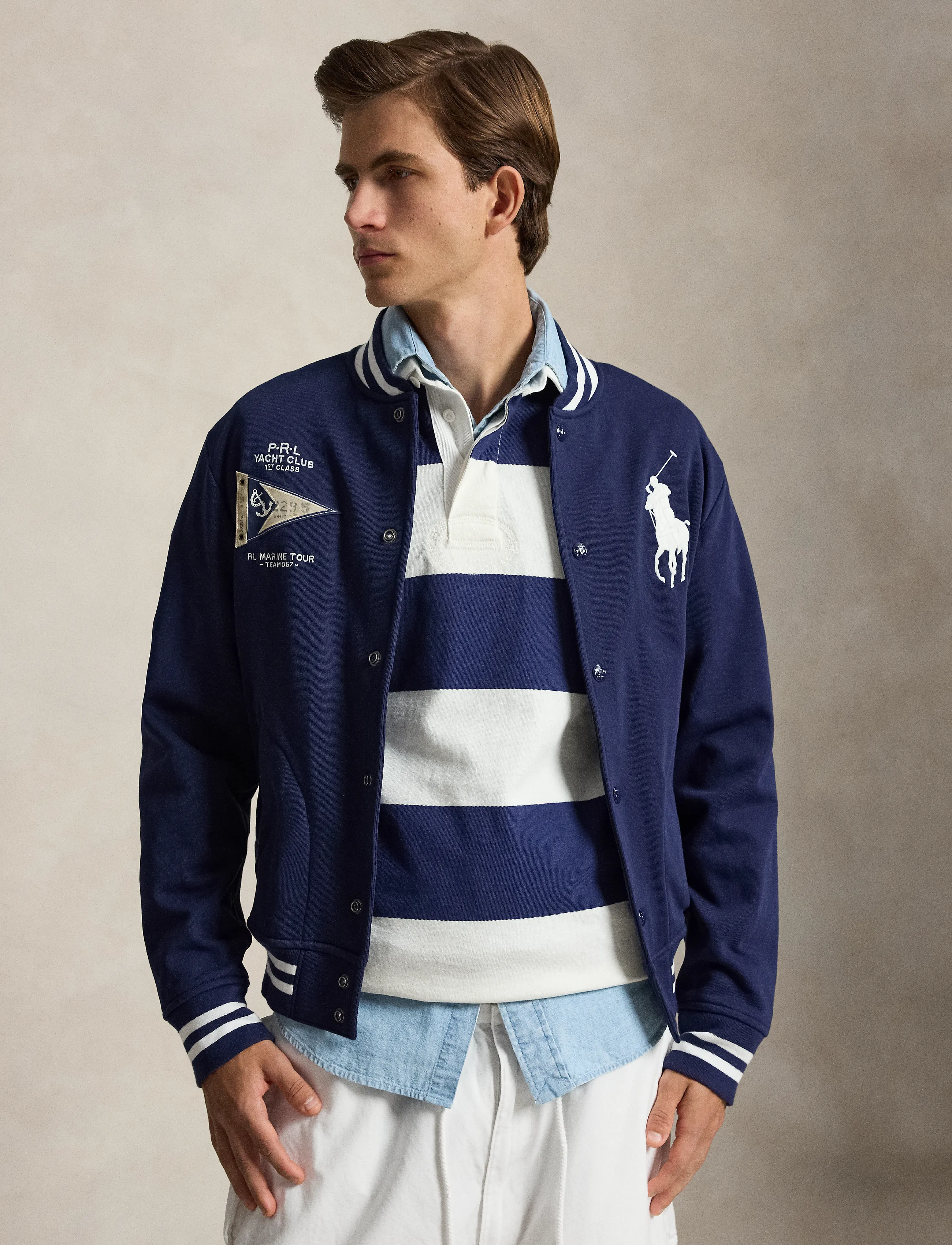 Polo Ralph Lauren Big Pony Fleece Baseball Jacket, S, Jackets, Marineblau - Bomber Männerswear