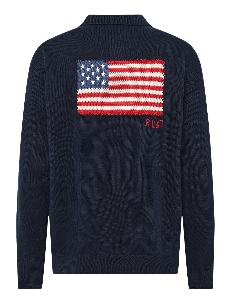 Polo Ralph Lauren - Relaxed Fit Flag Cotton Sweater - långärmade stickade pikétröjor - navy combo - 2