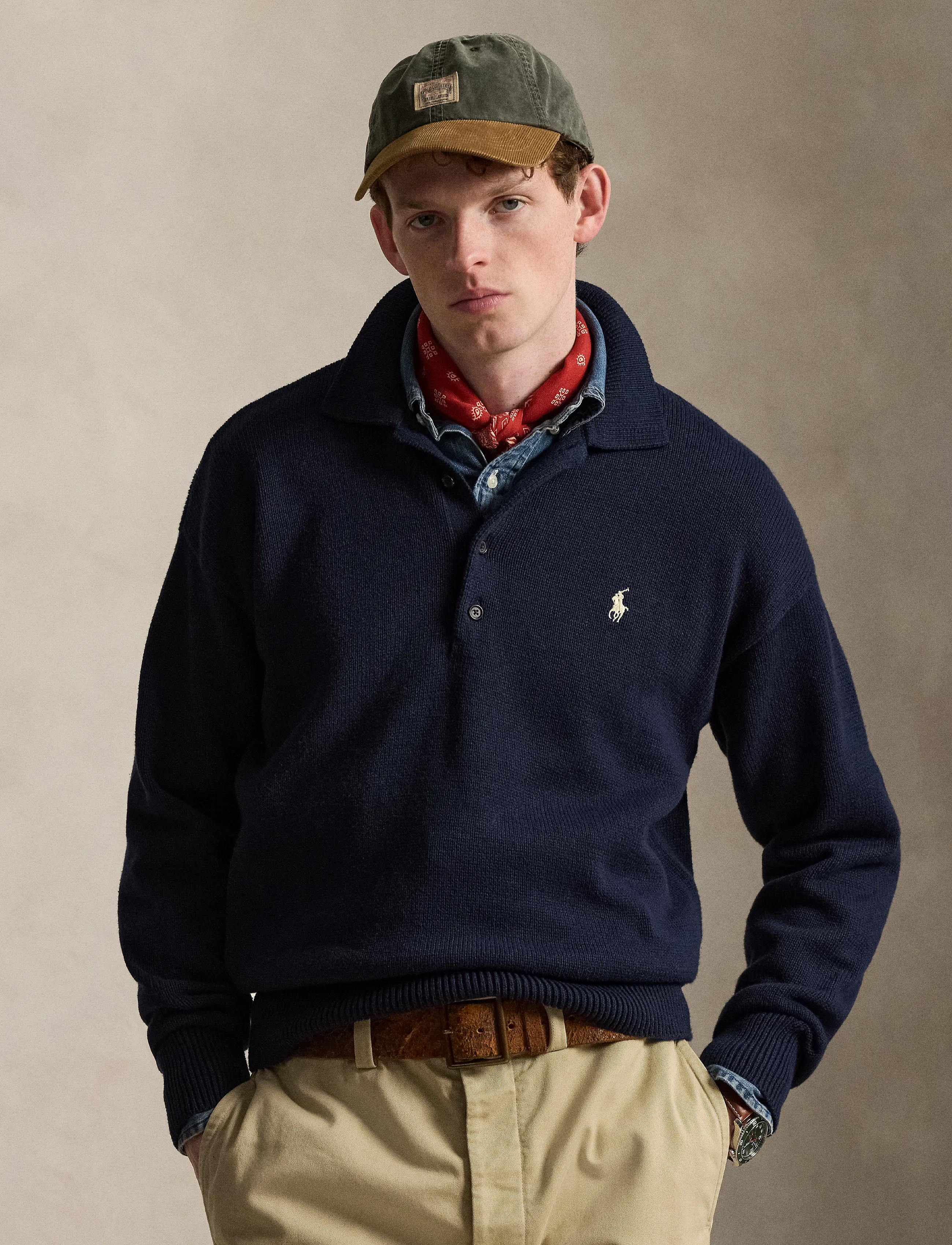 Polo Ralph Lauren Relaxed Fit Flag Cotton Sweater, L, Knitwear, Marineblau - Long Sleeve Knitted Polos, Männerswear