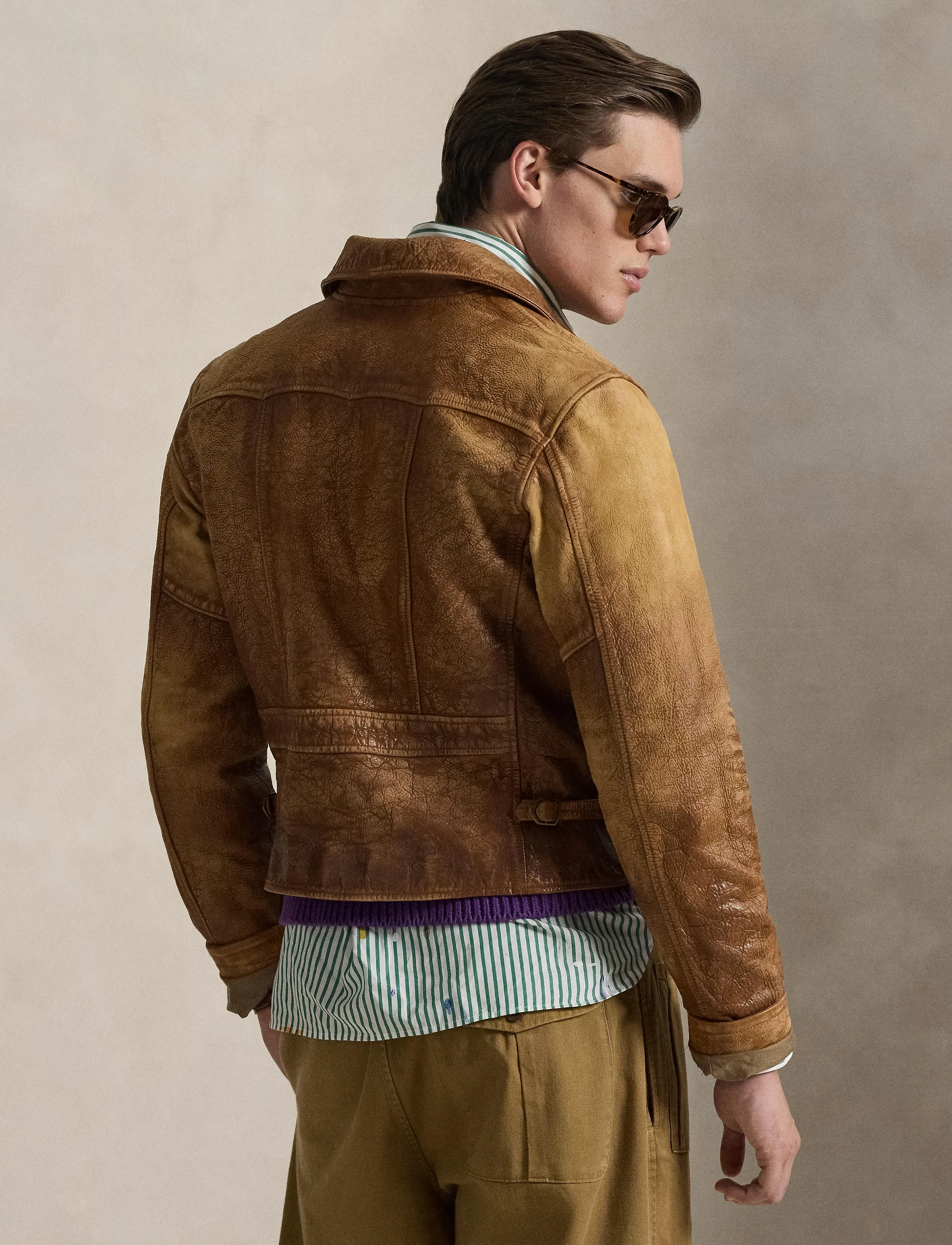 Polo Ralph Lauren - Leather Newsboy Jacket - brown x - 3