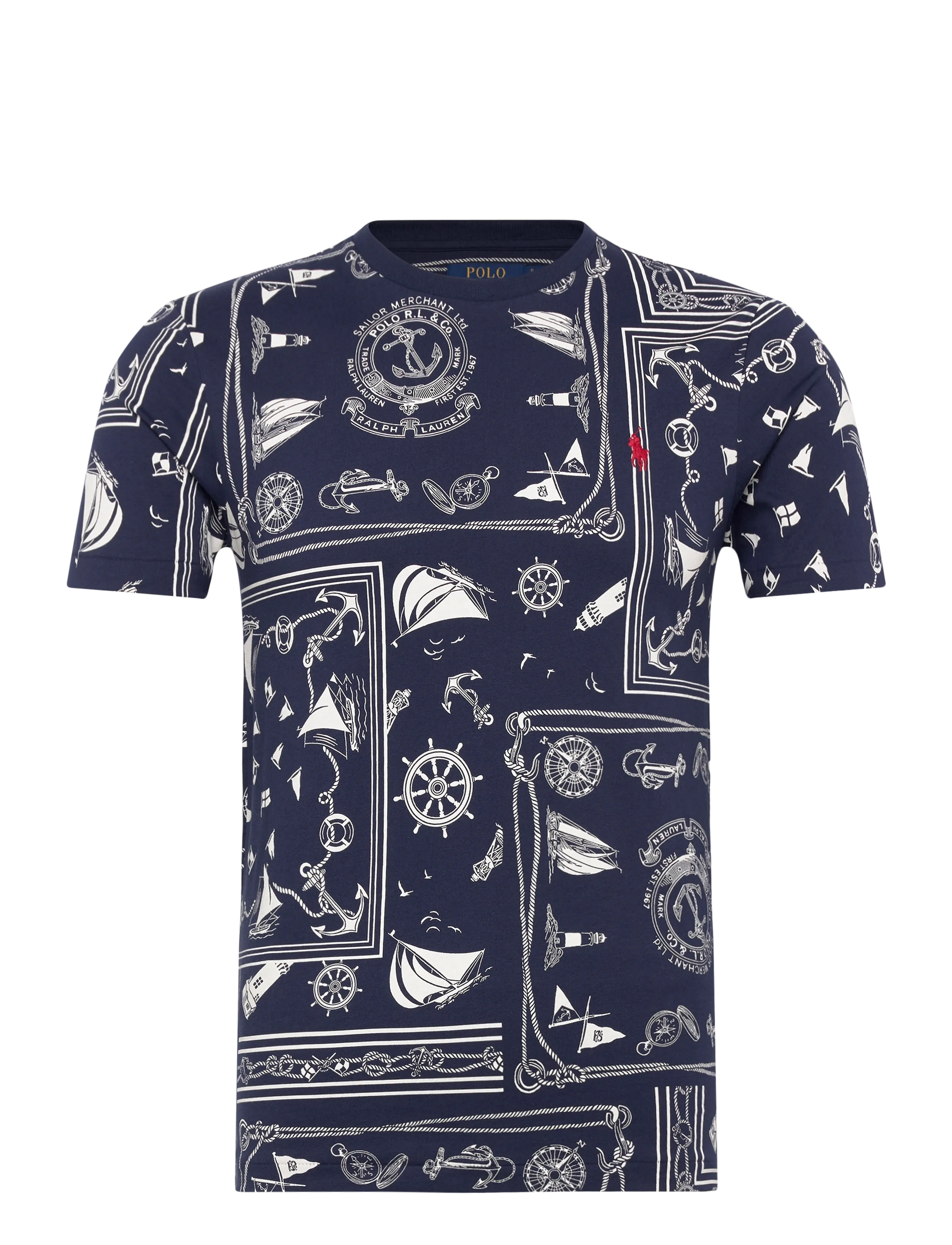 Polo Ralph Lauren 26/1 PRINTED JERSEY-KNT-T-SHIRT - T-shirts - NAUT BNDNA PTCHWR / navy
